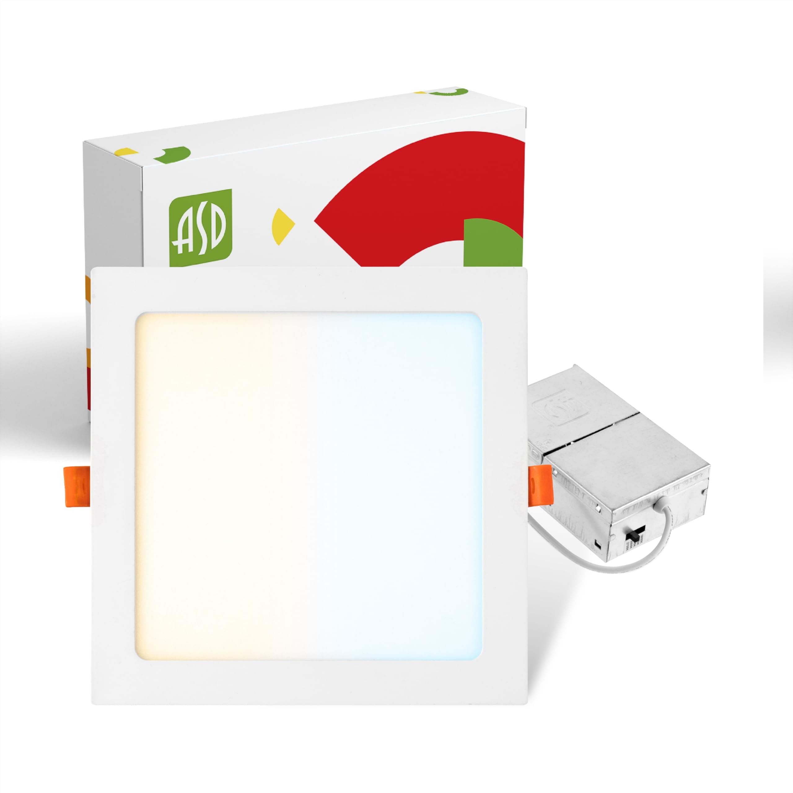 ASD - 1 Pack 8 Inch Square LED Recessed Lighting, 5CCT 2700K-5000K, 20W 70W Eqv, Ultra Slim Dimmable Ceiling Lights with J Box, Gray Free Wafer Downlight, Panel Light