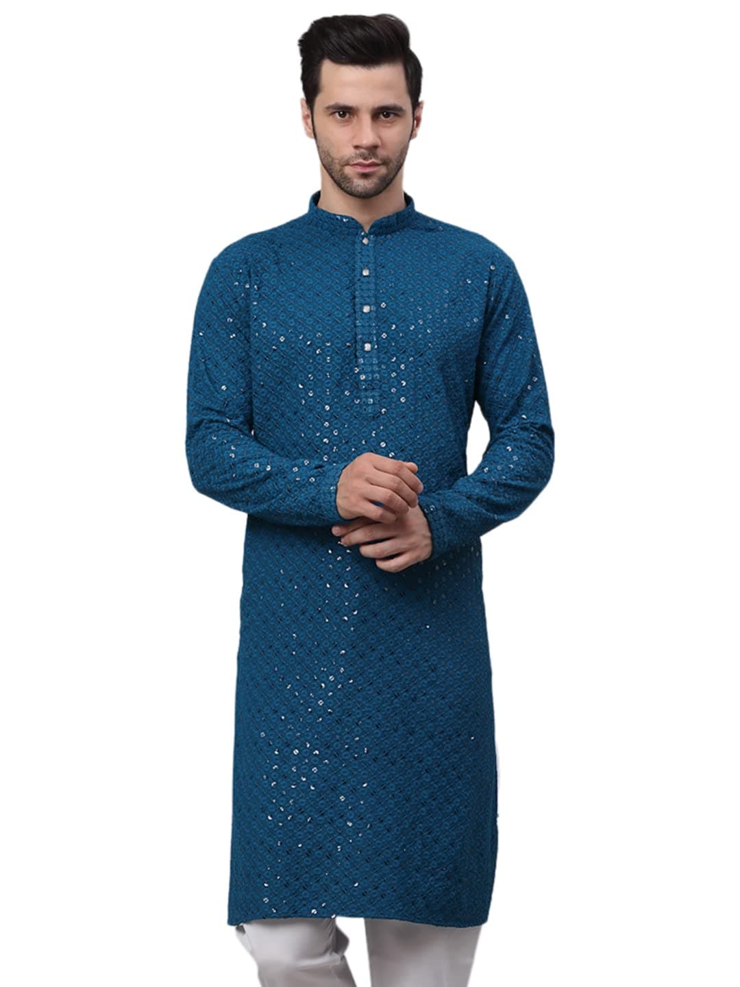 Jompers Men's Chikankari Embroidered and Sequence Kurtas