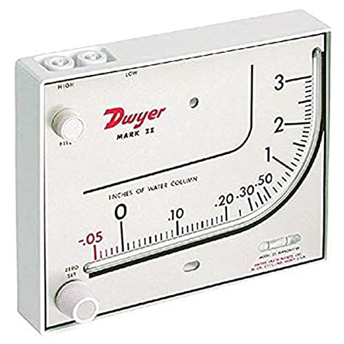 Liquid Filled Wall Mount Manometer, Mark II 25, 0-3" w.c., 3% Accuracy