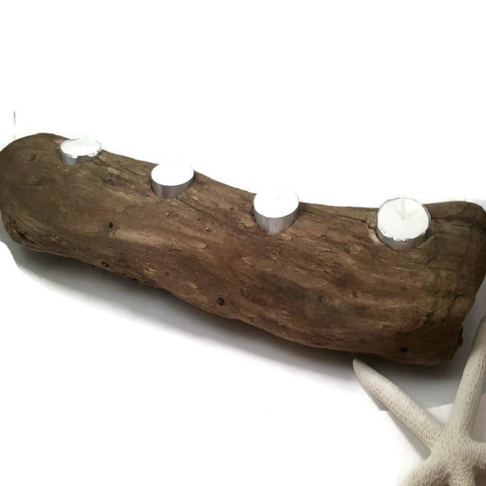 Eco Friendly Driftwood Candle Holder Modern Rustic Beach Wedding Decor Table Centerpiece Green Living Lake Erie Ohio