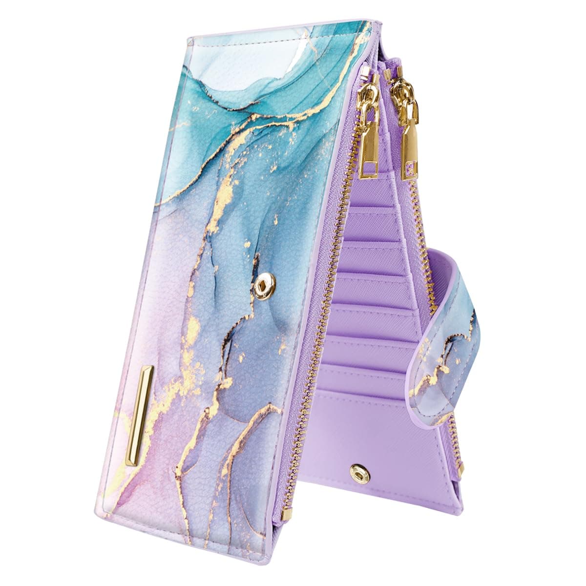 Womens RFID Blocking Large Capacity Wallet Multi Card Organizer Bifold Wallet for Women with Zipper Pocket, Gradient Marble