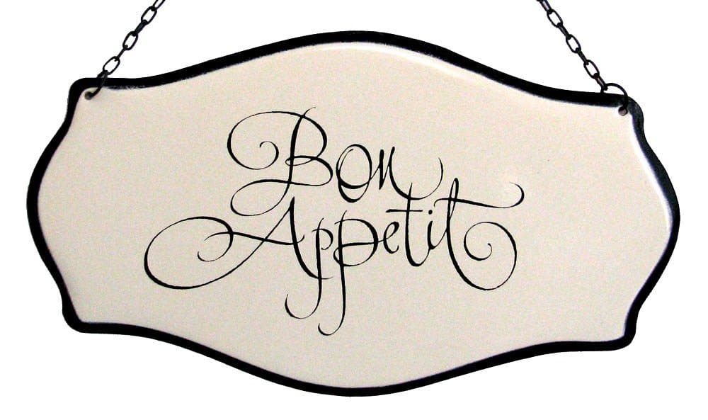 White Enamel Sign, Bon Appétit, 6" x 10"
