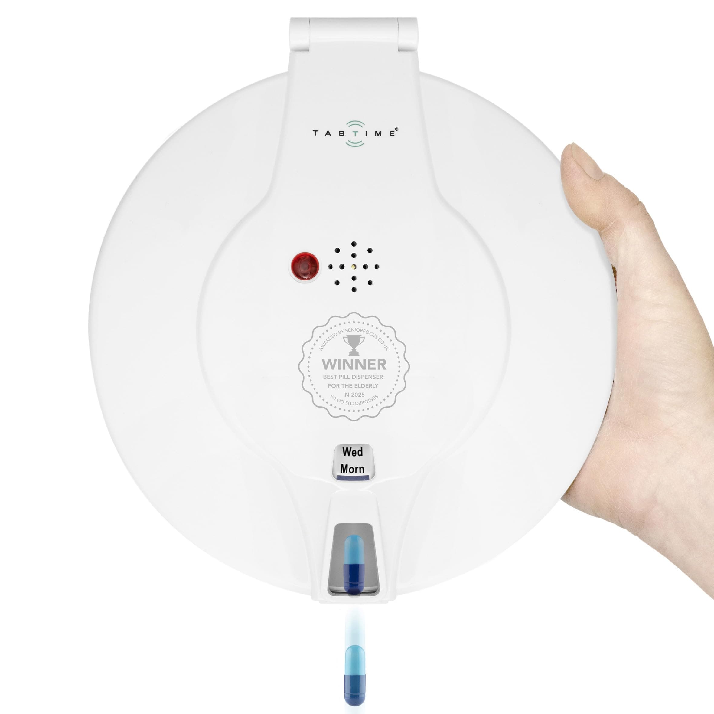 Automatic pill dispenser with 6 alarms per day. Strong lockable lid. Medication aid, essential product for the elderly, with Alzheimer's disease or dementia.