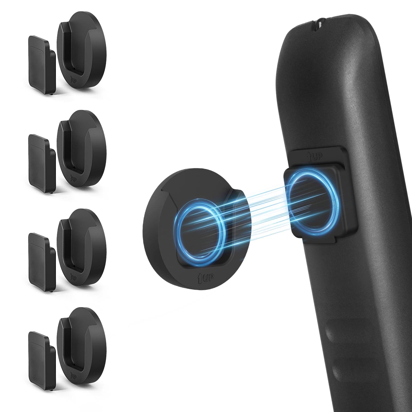 Magnetic Remote Control Holder Wall Mount, 4 Pack TV Remote Control Holder for Fan/Air Conditioner, Self-Adhesive Bedside Caddy for TV Backside/Bedroom/Office/RV Home Organizer Storage(Black)