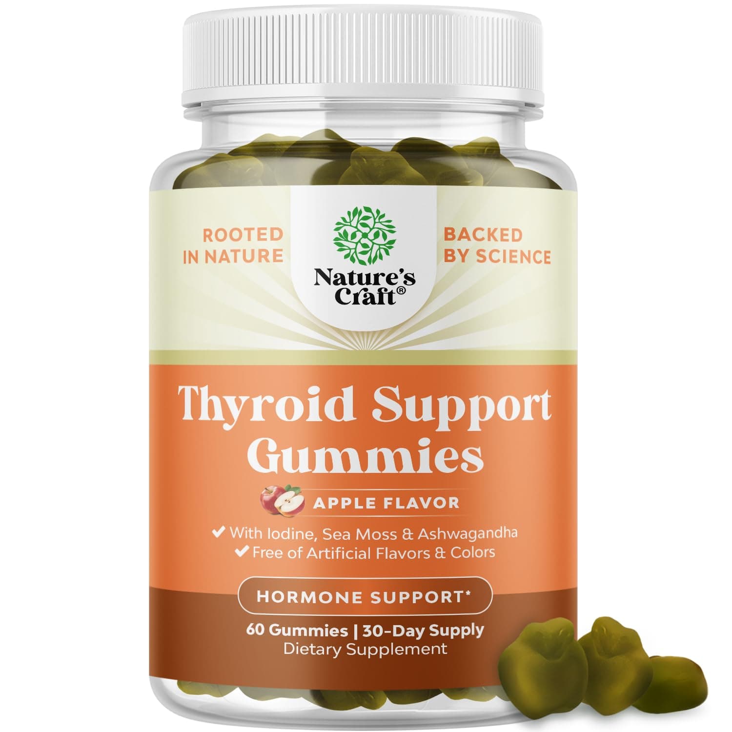 Vegan Thyroid Support Gummies with Sea Moss - Thyroid Support Gummies for Comprehensive Support for Men and Women with Iodine Selenium and Other Potent Vitamins - Gelatin-Free Non-GMO - 60 Count