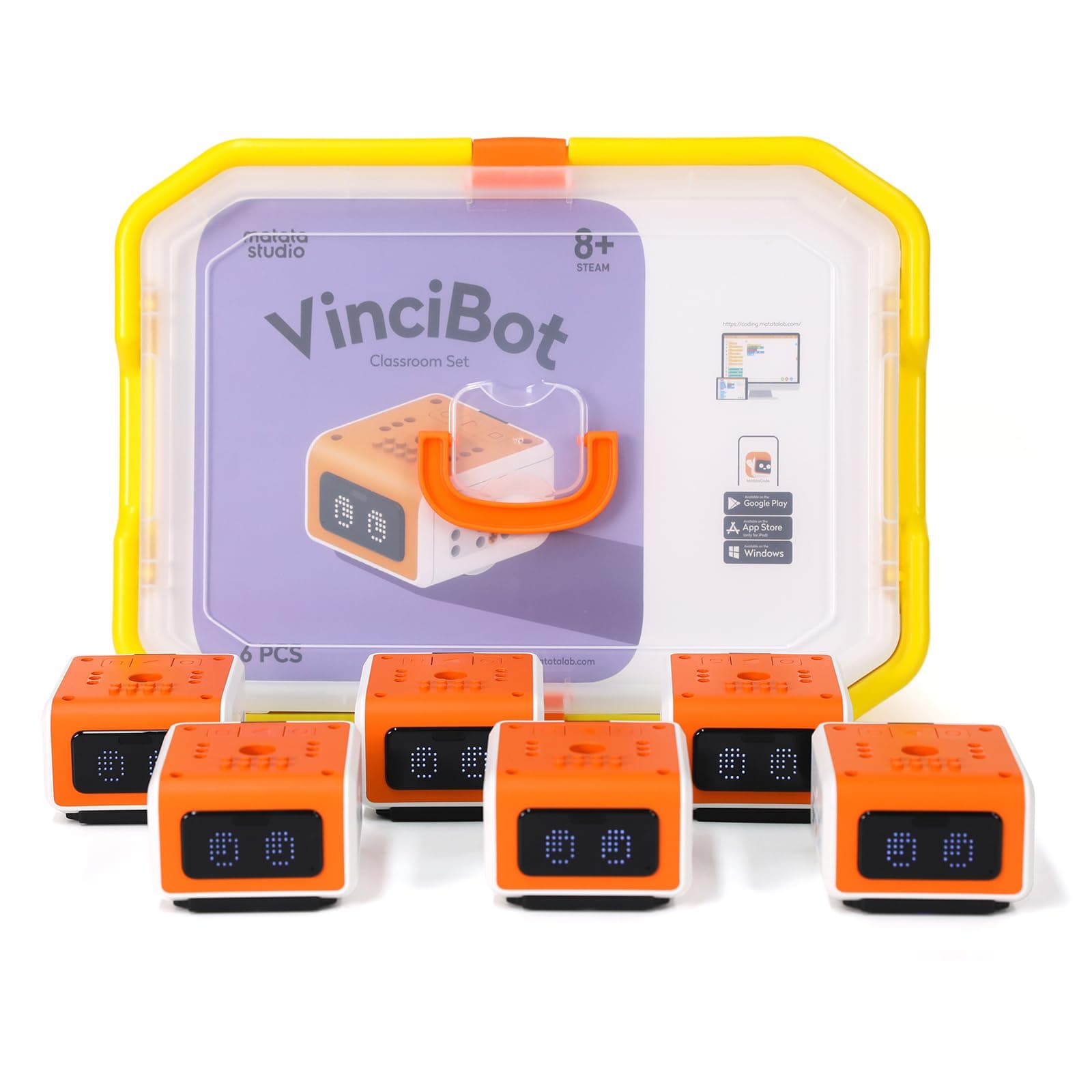 VinciBot Classroom Set with 6 Sets VinciBot Coding Robot & Rich Learning Materials for School Supplies Grade 2-7, Scratch&Python Programable Robot STEM Education for Kids Ages 8-12