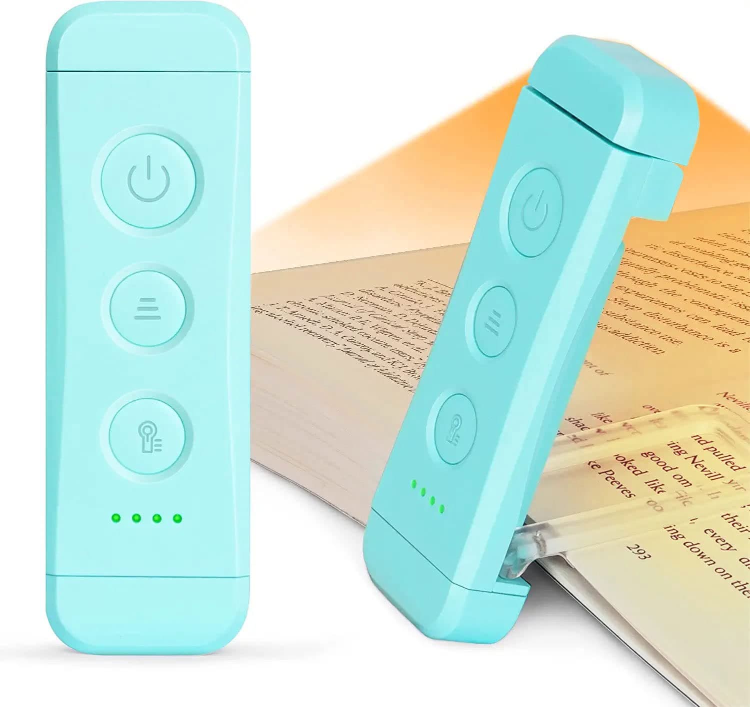 Glocusent USB Rechargeable Book Light for Reading in Bed, Portable Clip-on LED Reading Light, 3 Amber Colors & 5 Brightness Dimmable, Compact & Long Lasting, Perfect for Book Lovers, Kids(Blue)