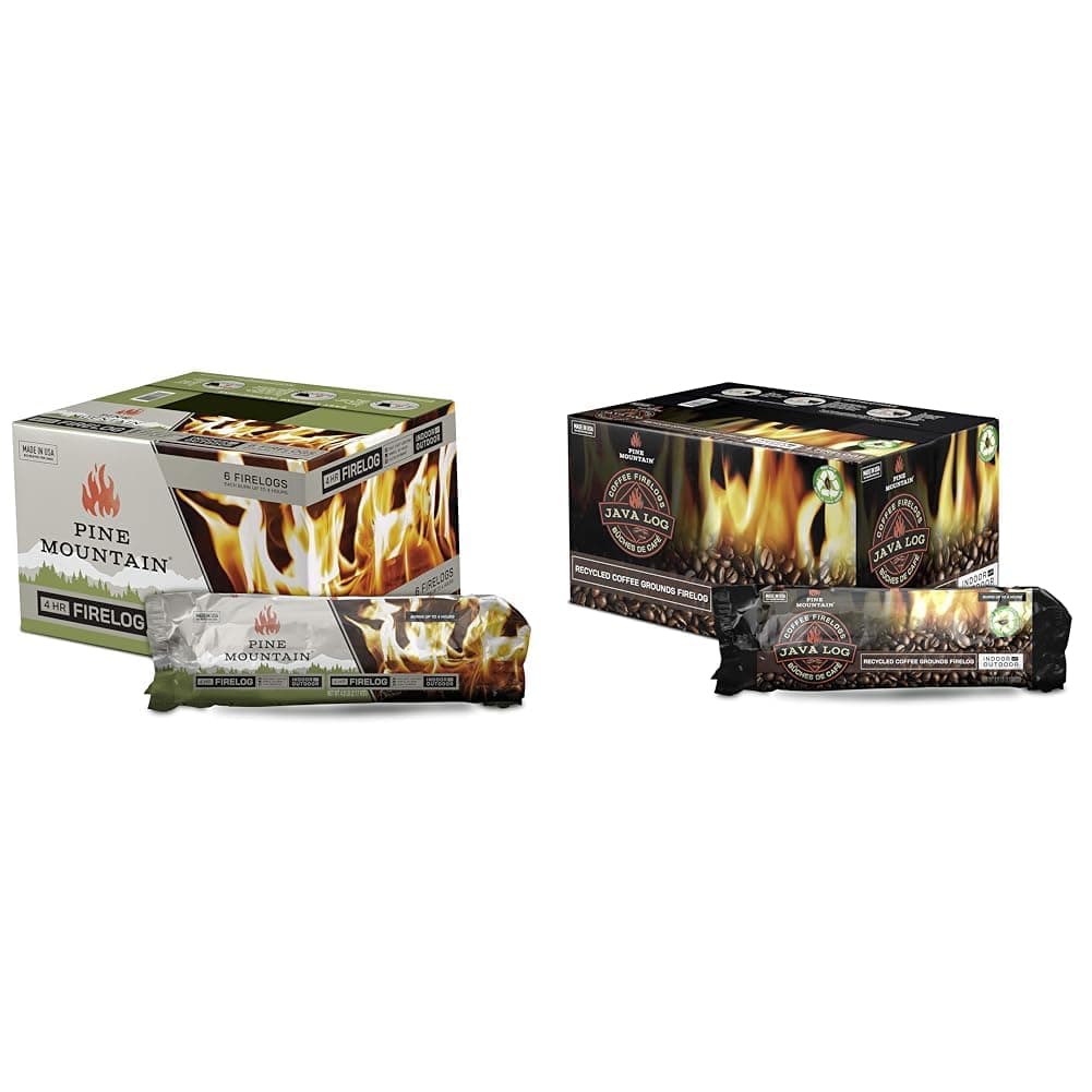 Pine Mountain Traditional 4-Hour Firelog & 4152501471 Java-Log Firelog, 4-Hour Burn Time, Recycled Coffee Grounds, 4 Logs