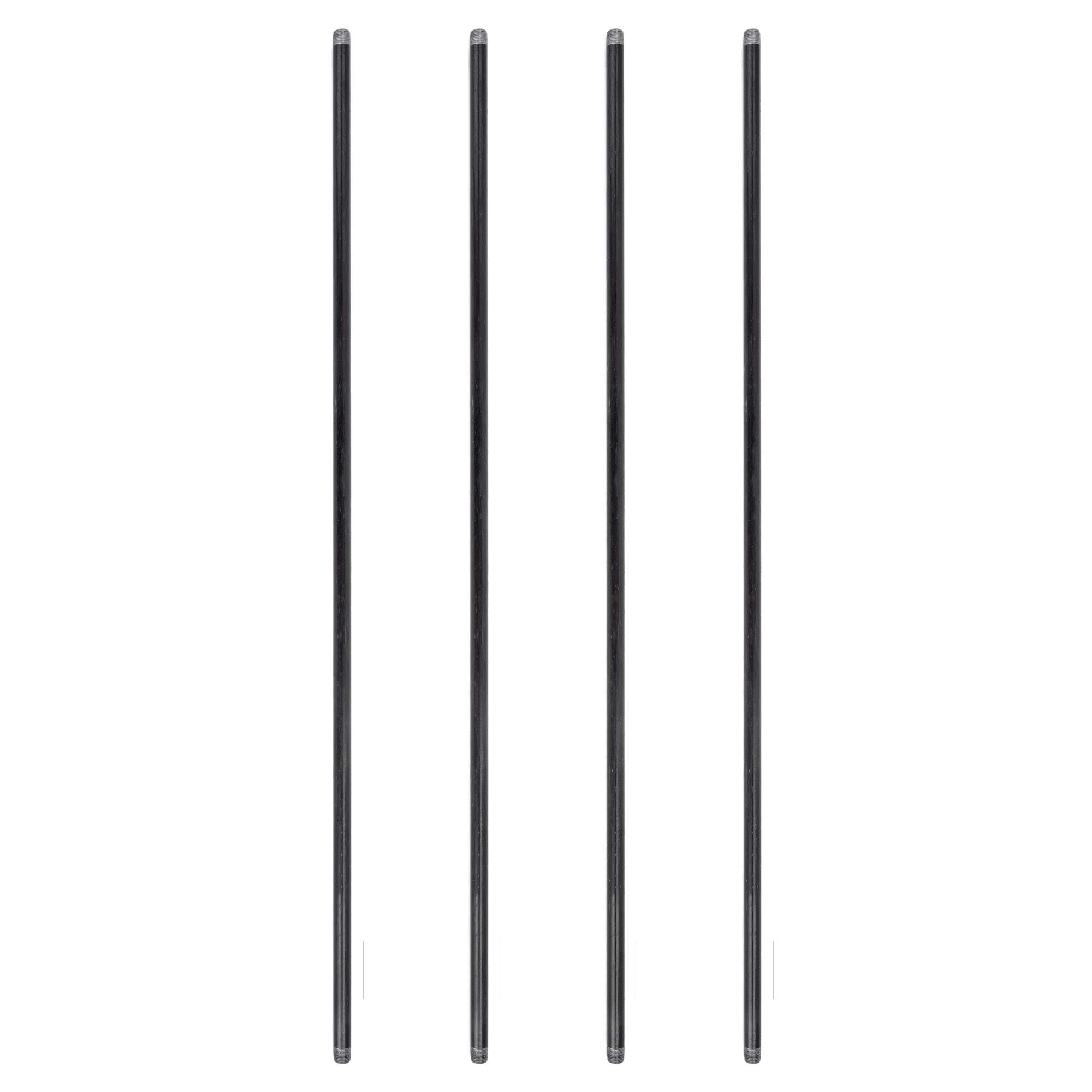 PIPE DÉCOR 1/2” x 48” Malleable Cast Iron Pipe Nipple, Pre Cut Connectors, Industrial Steel Grey Fits Standard Half Inch Black Threaded Pipes Nipples and Fittings, Build Vintage DIY Furniture, 4 Pack