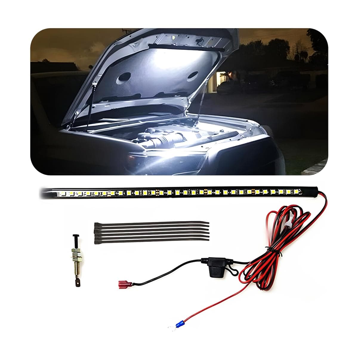 Car LED Work Light Kit, 12V Under Hood Work Inspection Lights, Automatic On/Off Underhood Work Light Kit, Waterproof IP67 Self-Adhesive Car LED Lights Bars fits Any Vehicles