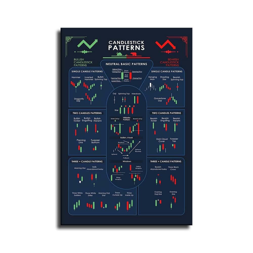 LILIIY Candlestick Patterns Trading Chart, Technical Analysis Investor Poster, Stock Market Decor (16x24inch-No Frame)