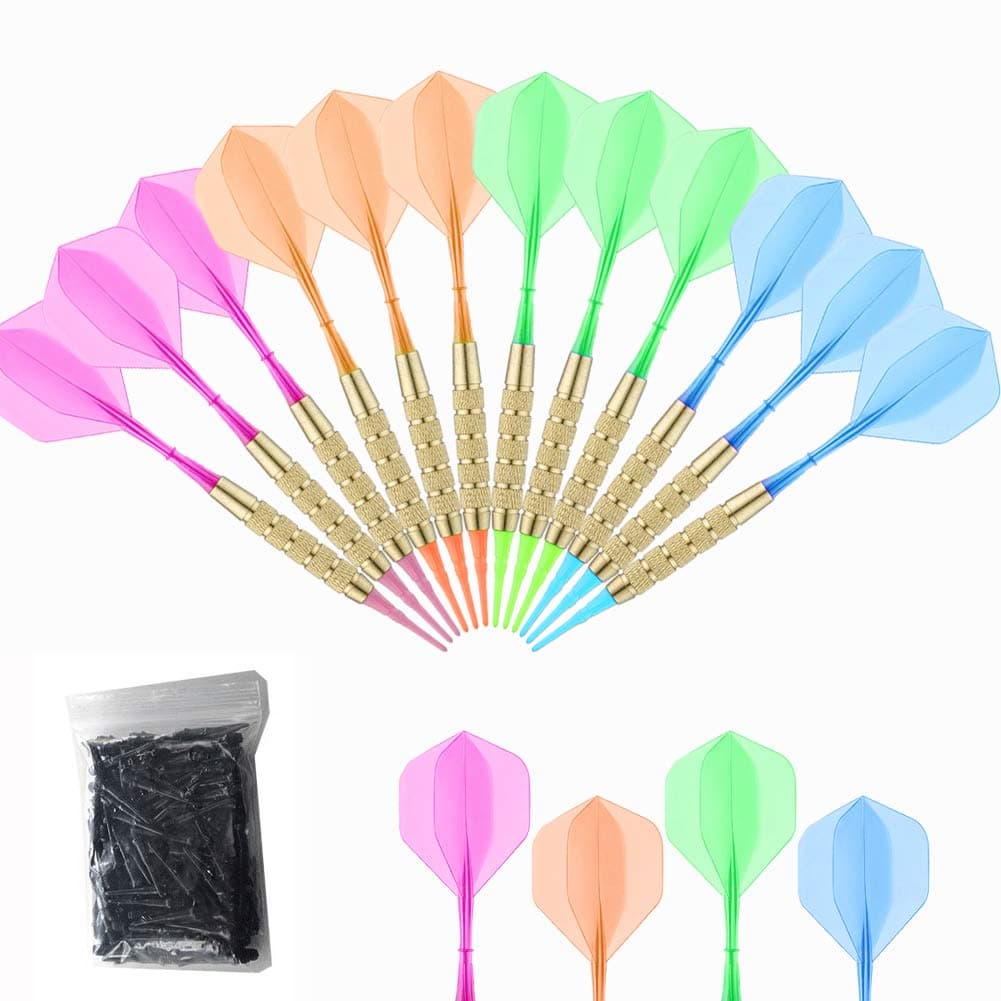 Bar Darts - Plastic Tip Darts Set - 12 Pcs 16 Grams Soft Tip Dart for Electronic Dart Board - Plastic Darts Shafts and Flights, 60 Extra Safety Tips