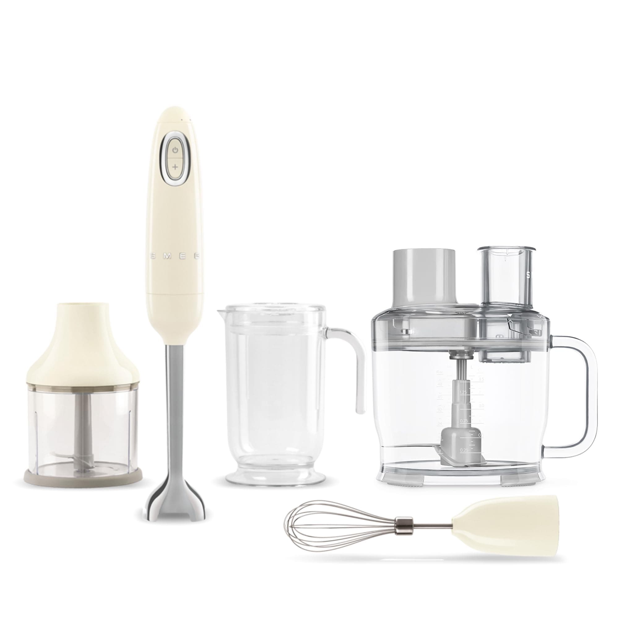 Hand Blender & Food Processor Bundle – HBF03 with HBFP11 Attachment – Retro Style, 350W Motor, Variable Speed, Tritan™ Renew Bowl, 5-in-1 Functionality, Cream