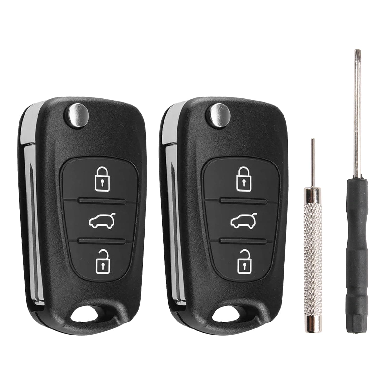 2 PCS 3 Buttons Car Key Case Replacement for Hyundai i20 i30 i35 iX20 iX35 and for Kia Ceed Soul Sportage Venga Remote Control Folding Car Key Shell Case include Removal Tool