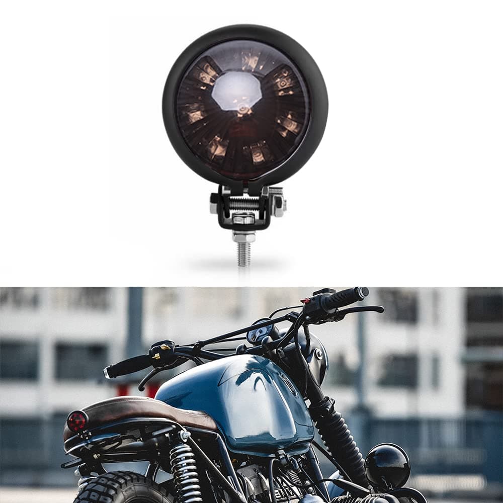 Motorcycle Tail Light LED Bates Style Bullet Brake Stop Rear Lamp for Bobber Chopper Cafe Racer Bonneville XS650 - Smoke Black