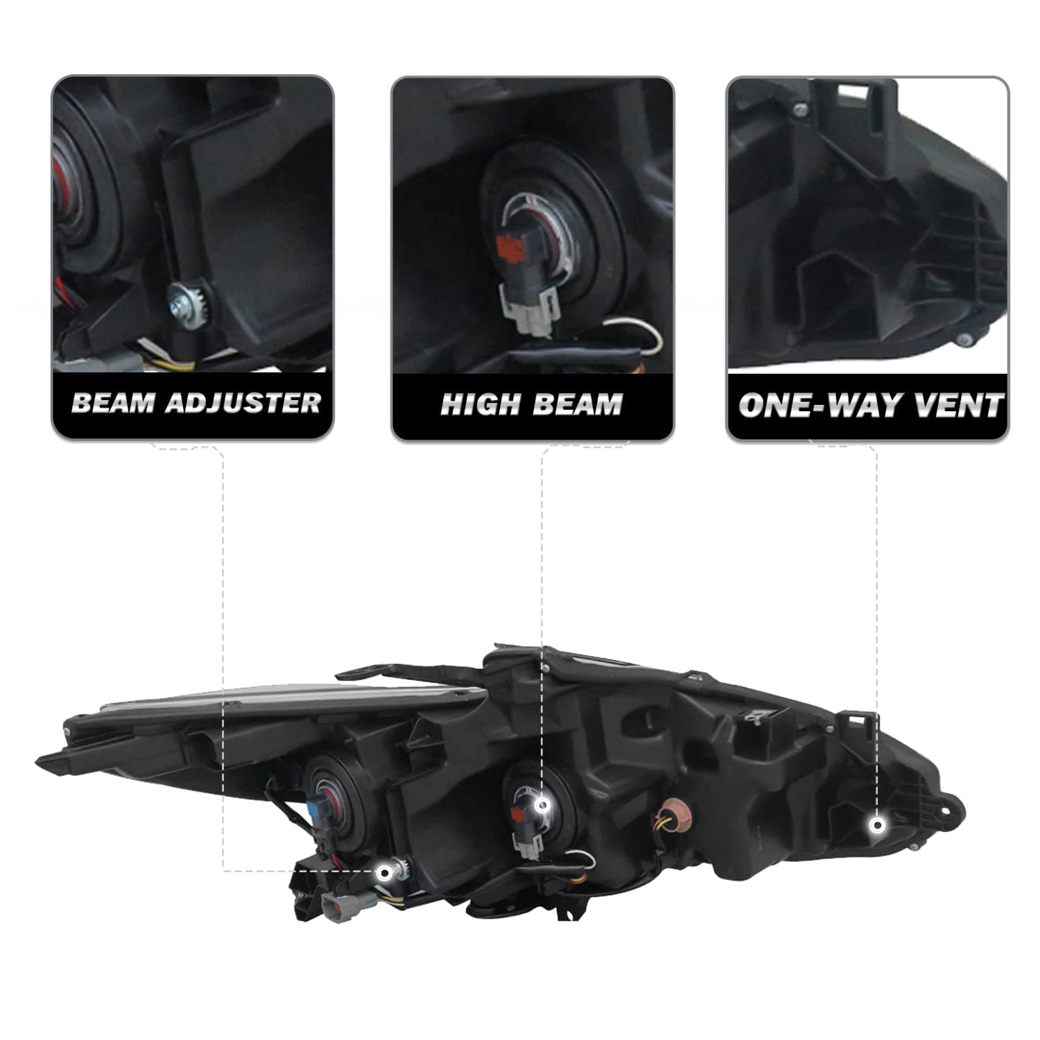 SOCKIR Headlight Assembly Compatible with 2016-2018 Nissan Altima without LED DRL Halogen Headlamp Passenger and Driver Side (Bulbs Included)