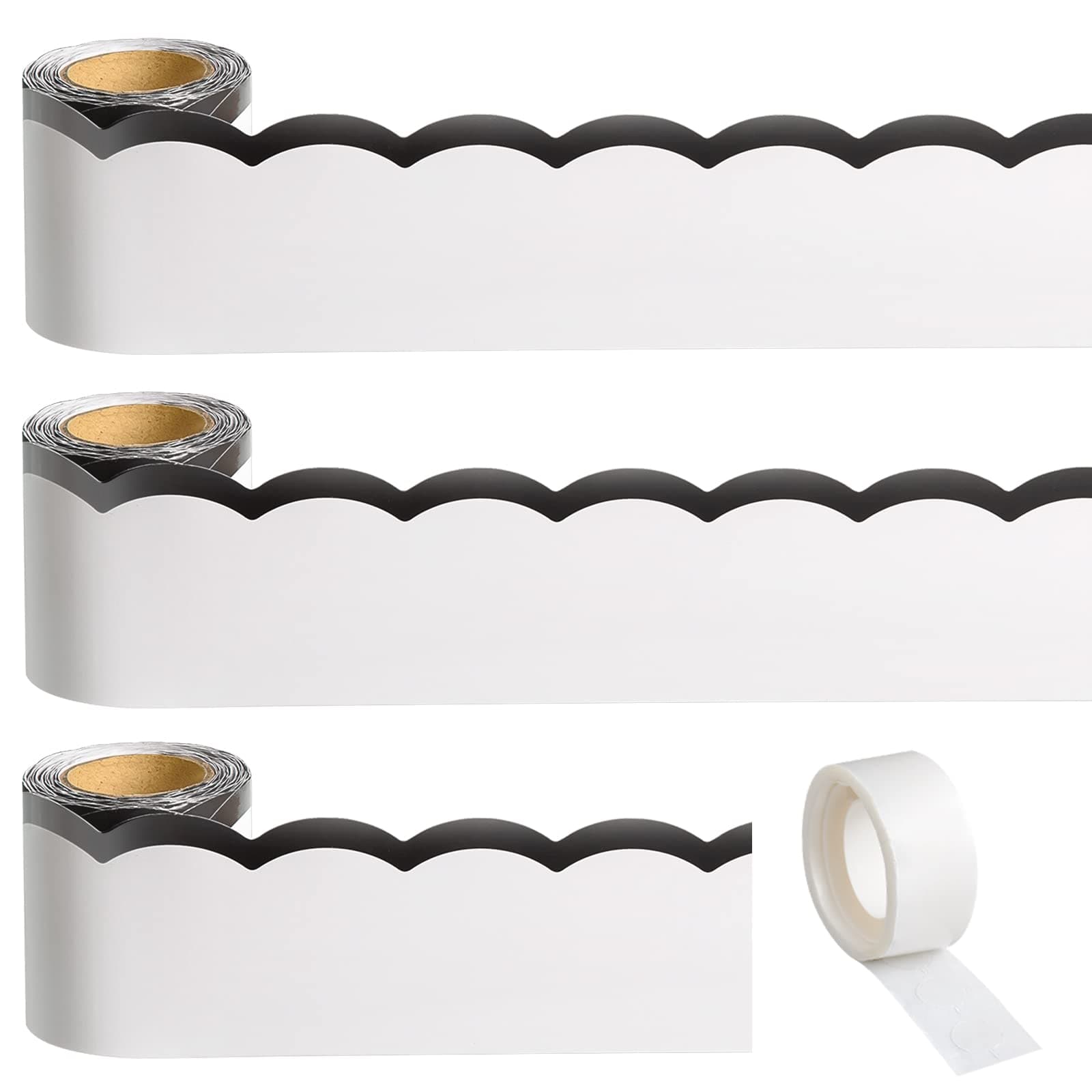 99 Ft Bulletin Board Borders 3 Rolls Black and White Wave Line Scalloped Border Trims Decorative Classroom Bulletin Board Rolled Trim Back to School Decoration for Home Classroom School Office Decor