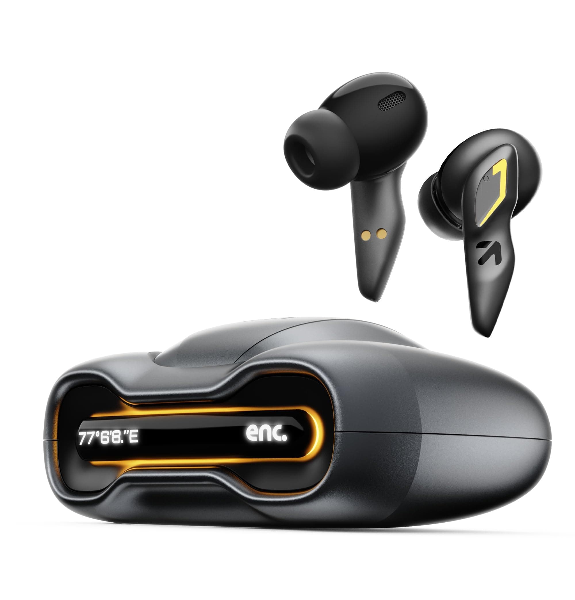 GOBOULT UFO Wireless Earbuds with Built-in App support, 48h Playtime, 4-ENC calling Mic, BTvs 5.4, 13mm drivers, 45ms Low Latency, Touch controls, Type-C fast charging & IPX7 Waterproof (Smoky Metal)