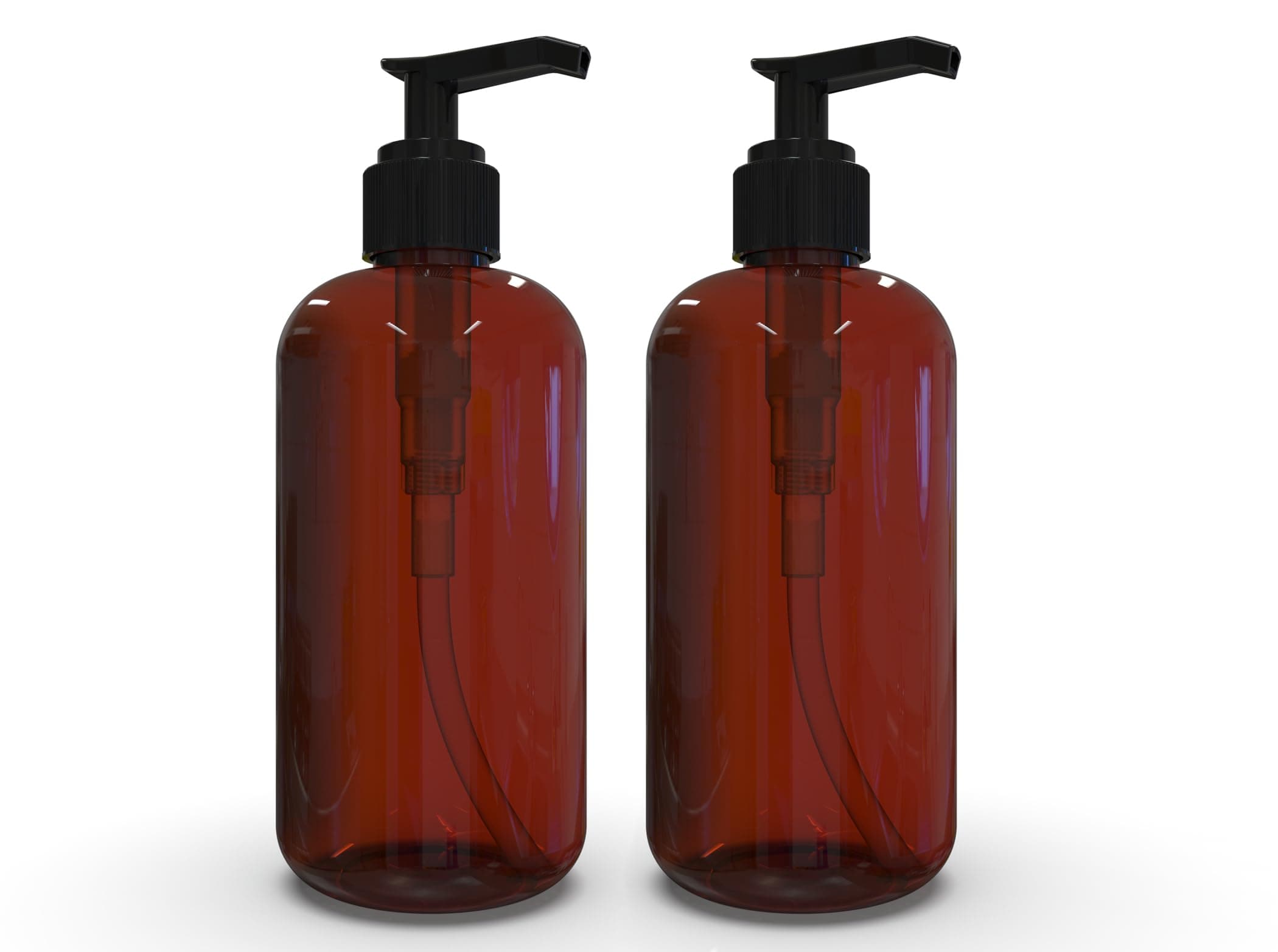 BRIGHTFROM Plastic Bottles with Pump Dispenser, 8 OZ Empty, BPA Free Refillable Containers for Body Wash, Moisturizer, Face Cream, Liquid Soap - Amber/Black - 2 Pack