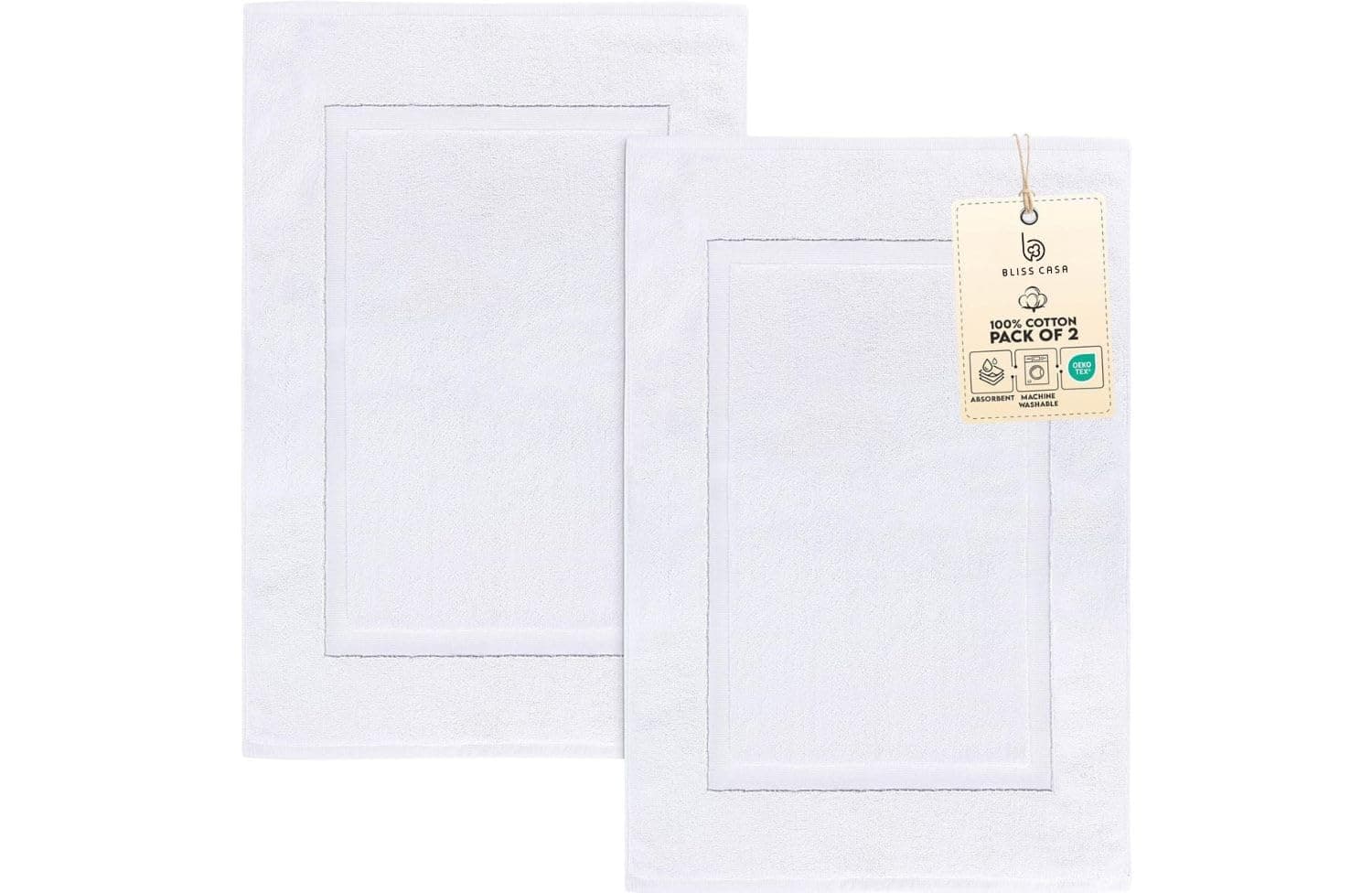 Bliss Casa - Bath Mats (2 Pack, 50 x 80 cm) - 1000 GSM Bathroom Mat for Toilets, Super Soft and Extra Absorbent Floor Mats For Elegant Look (White)