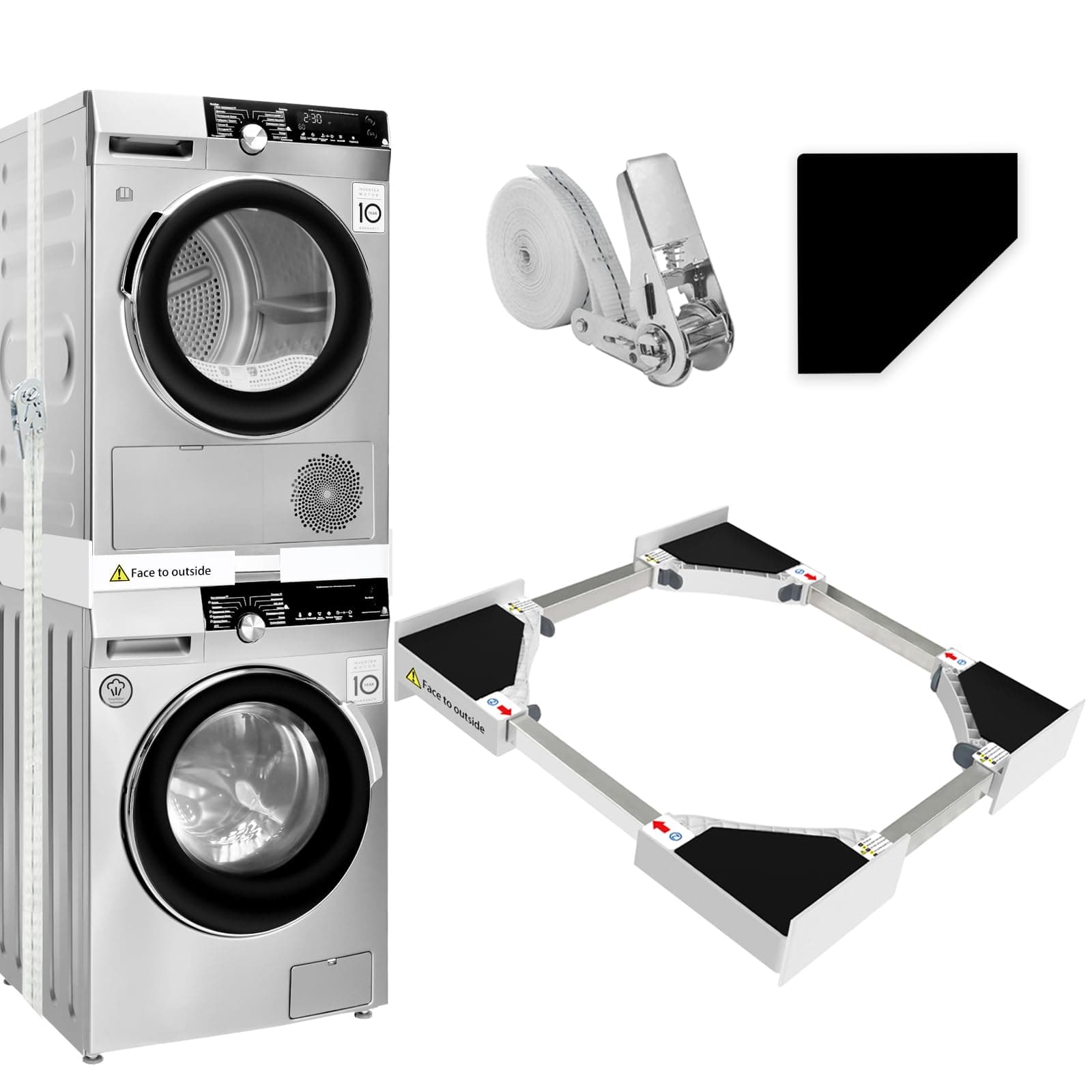 29 inch Washer Dryer Stacking Kit, Universal Stacking Kit for Washer and Dryer, Adjustable 29"/28"/27"/26"/25"/24" Washer and Dryer Stacking Kit with Ratchet Strap