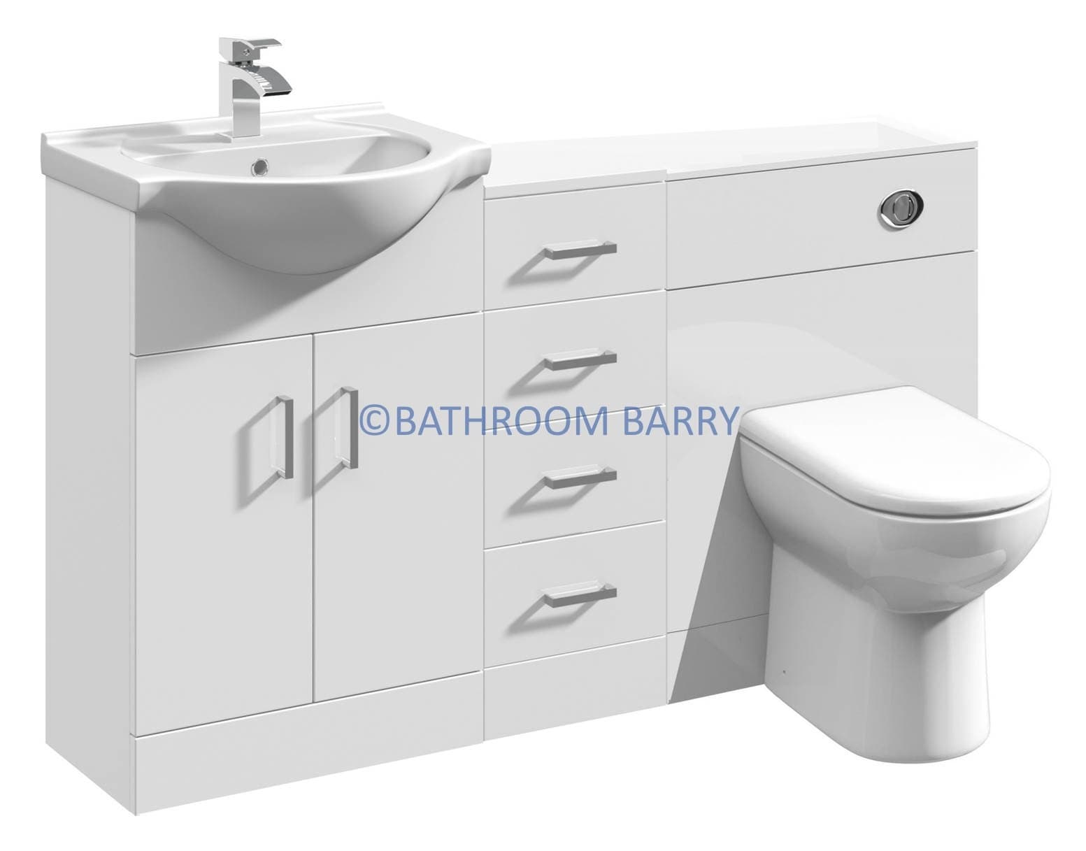 1350mm Modular High Gloss White Bathroom Combination Vanity Basin Sink Cabinet, Four Drawer Cupboard, WC Toilet Furniture & BTW Pan