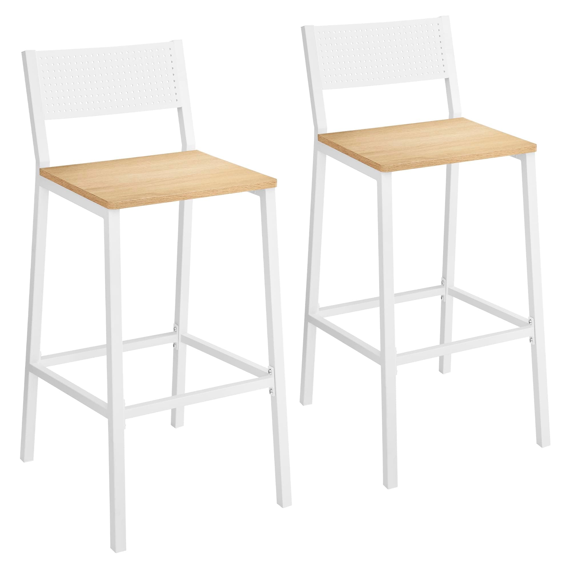 VASAGLE Bar Stool Set of 2, Bar Chairs for Kitchen, Dining Room, Office, Industrial, Oak Beige and White ULBC070W09