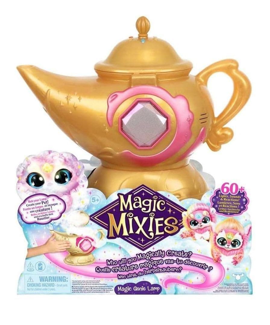 Magic Genie Lamp with Interactive 8" Pink Plush Toy and 60+ Sounds & Reactions. Unlock a Magic Ring and Reveal a Pink Genie from The Real Misting Lamp. Gifts for Kids, Ages 5+