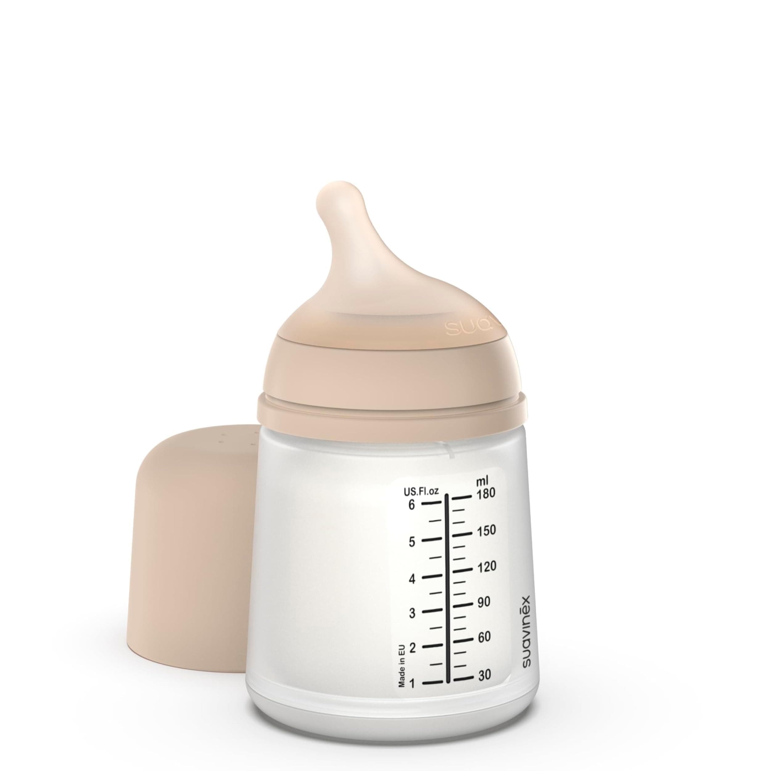 Suavinex, Zero Zero Zero Anti-Colic Baby Bottle with Adjustable Silicone Teat (A), for Babies from 0 Months and Newborns, Especially for Breastfeeding, Breast Milk and Infants, 180 ml, Light