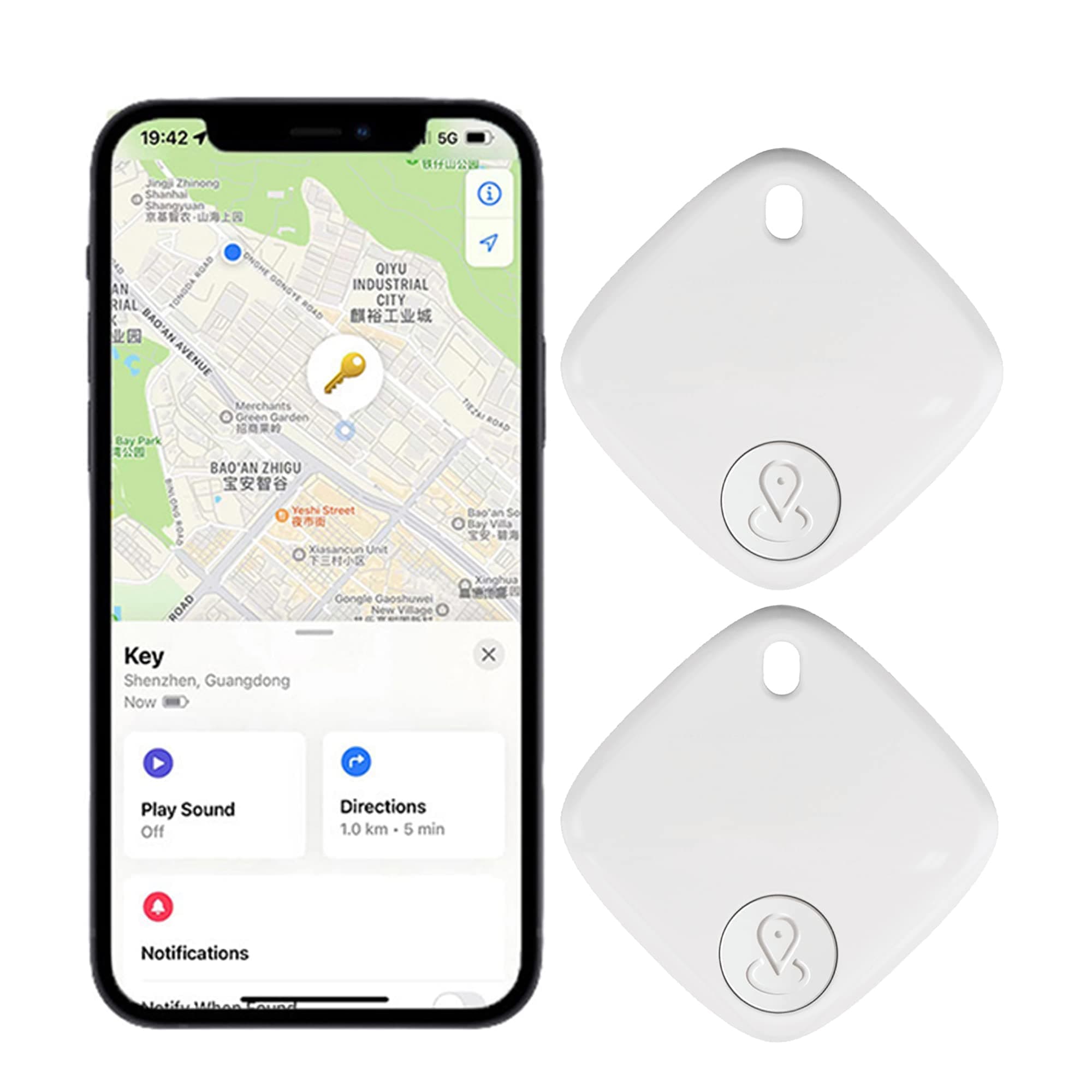 Bluetooth Tracker and Item Locator: Key Finder, Smart tag Item Finder Works with Apple Find My(Only iOS Compatible),1 Year Replaceable Battery, Smart Tracker for Keys Bags Wallets Pet (White-2pack)