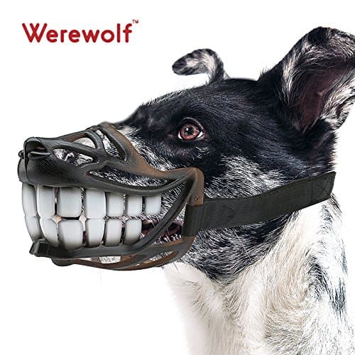 Wrewolf Dog Muzzle Werewolf Unique Design with Adjustable Metal Buckle and Unti-Biting & Chewing for Small Medium and Large Dogs-Smile & Sharp (New Smile, L)