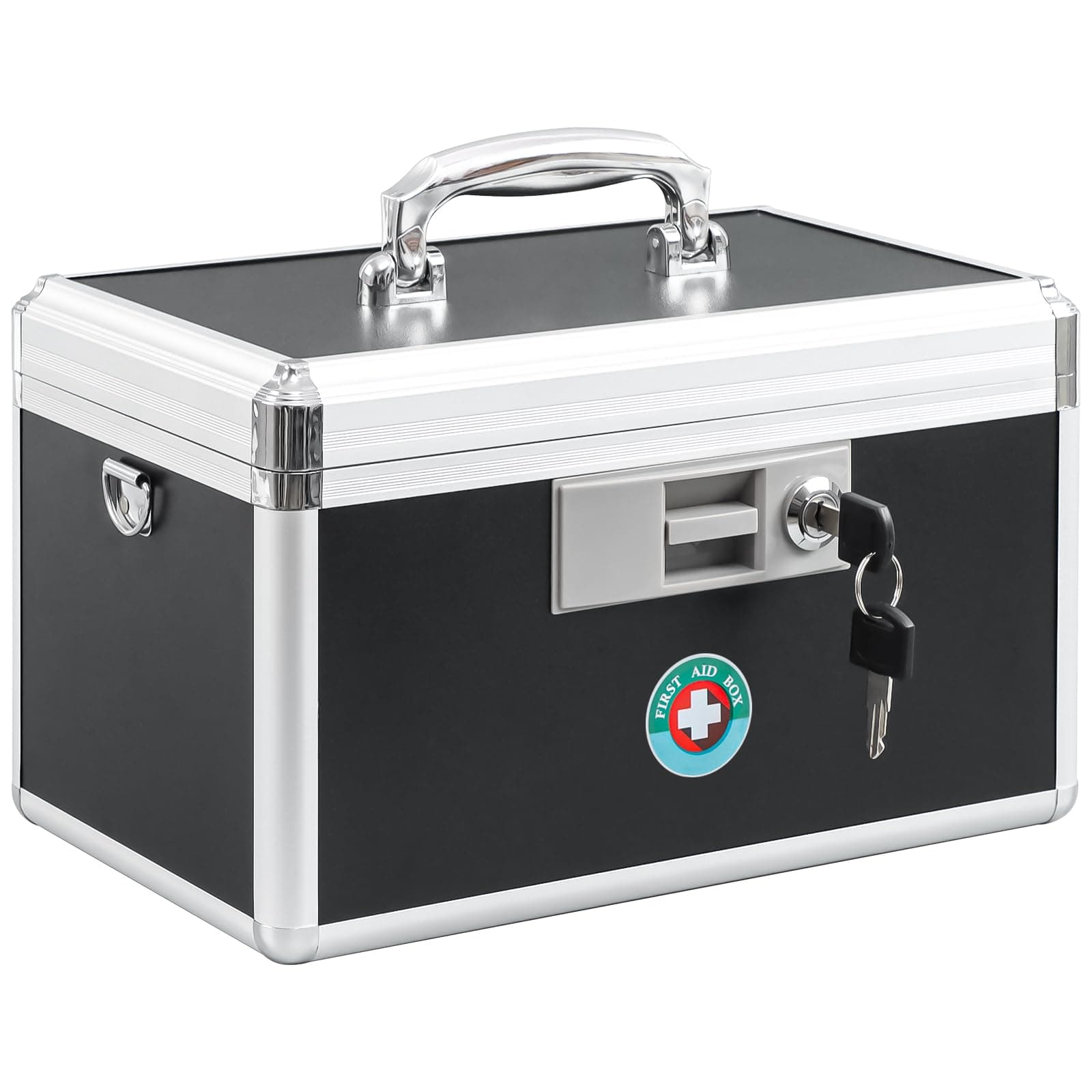 KYODOLED Medication Lock Box with Key, Medicine Lock Box for Safe Medication Storage, First Aid Key Safe Box with Lock for Home, Outdoor Use, 12.2'' x 7.8'' x 8.2'' Black