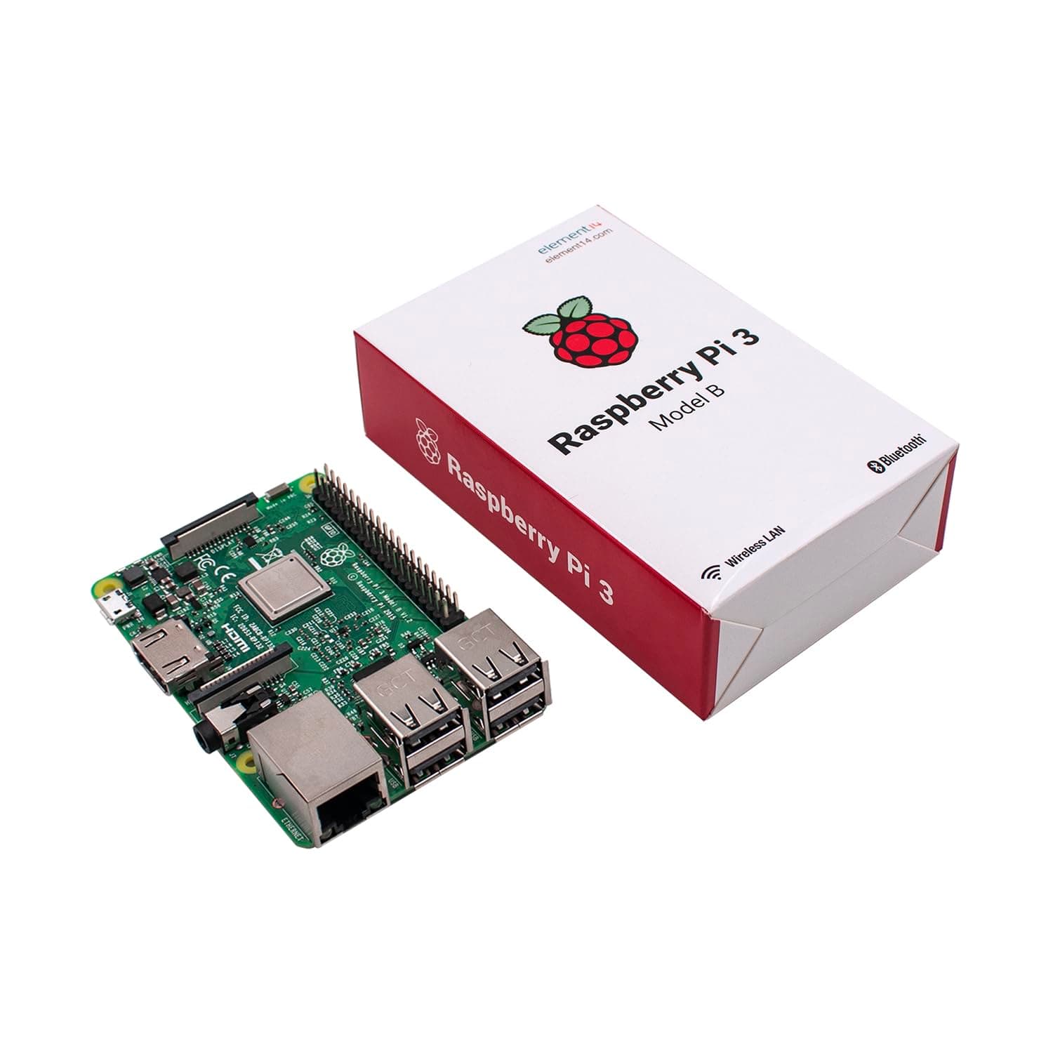 Raspberry Pi 3 Model B 1GB RAM 64-bit 1.2GHz CPU WiFi/BLE Single Board Computer