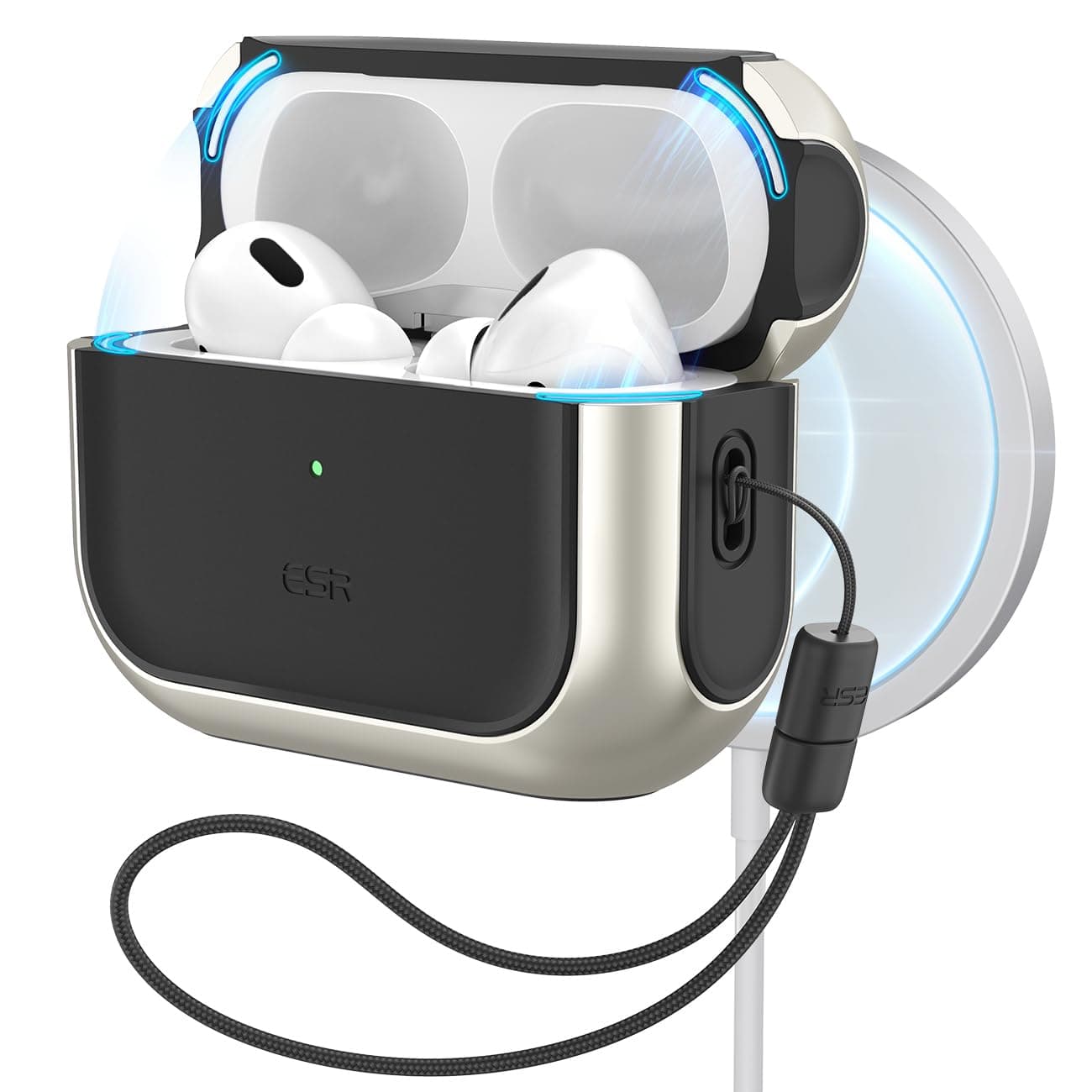 ESR for Airpods Pro 2 Case (USB-C/Lightning Cable), Compatible with AirPods Pro Case (2023/2022/2019, 2nd/1st Gen), MagSafe Ready, Magnetic Lid, Full Drop Protection Cover with Lanyard, Titanium