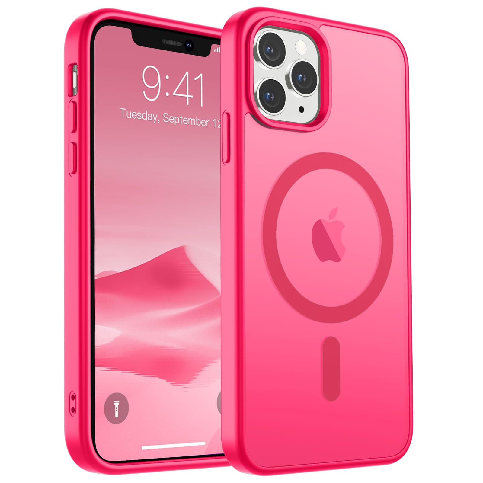 SUPFINE Magnetic for iPhone 11 Pro Max Case (Compatible with MagSafe) (Military Grade Drop Protection) Translucent Matte Shockproof Phone Cover,Matte Hot Pink