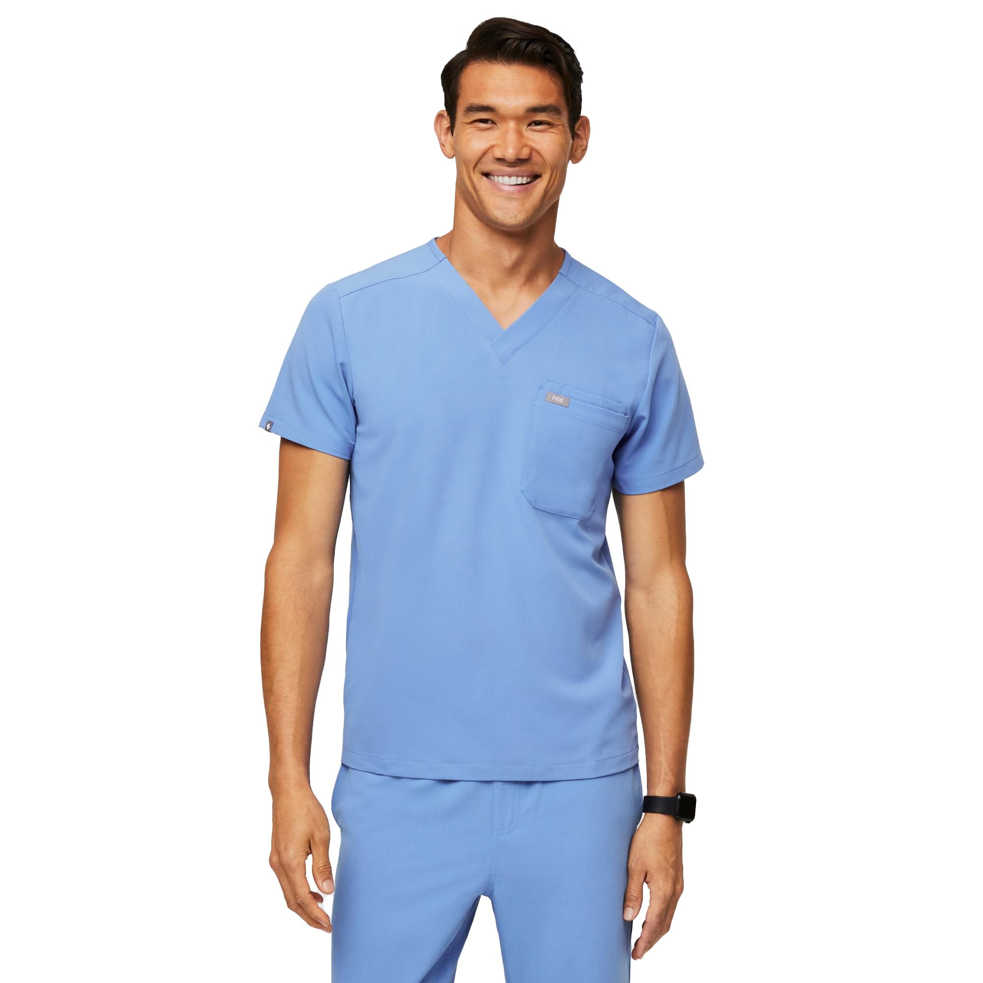 Leon Scrub Top for Men – 3 Pockets, Tailored Fit, Modern V-Neck, 4-Way Stretch, Moisture-Wicking