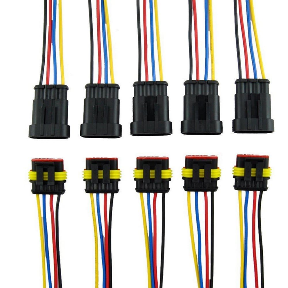 ESUPPORT 4 Pin Way Car Auto Waterproof Electrical Connector Plug Socket Kit with Wire AWG Gauge Marine Pack of 5