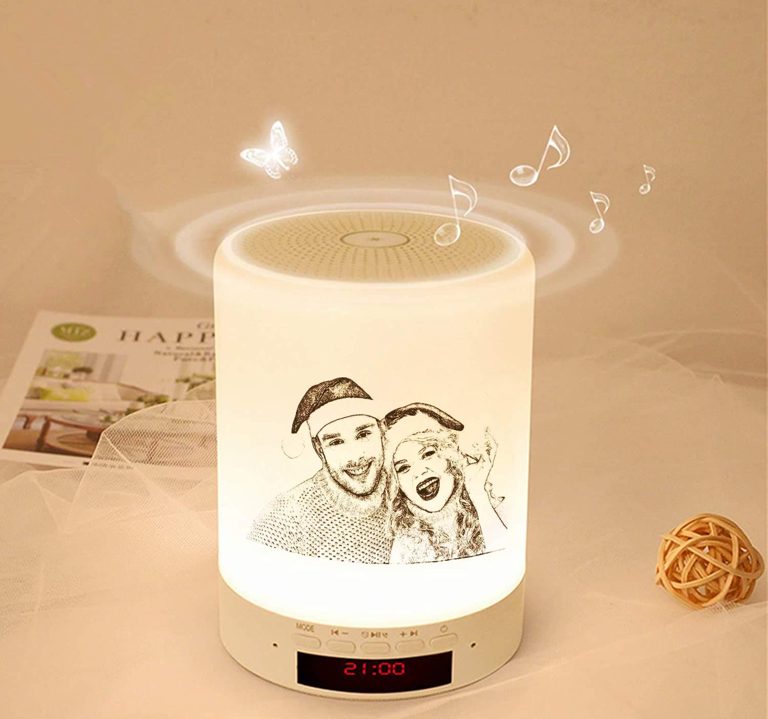 Personalized Photo Night Light Custom Wireless Bluetooth Music Player Play Music or Radio USB Charge Personalized Christmas Gift(Sketch Printing 3.5inch*3.5inch*4.7inch)
