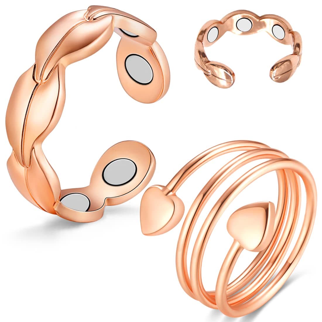 Cigmag 2PCS Copper Rings for Women Adjustable Solid Pure Magnetic Rings with Present Box
