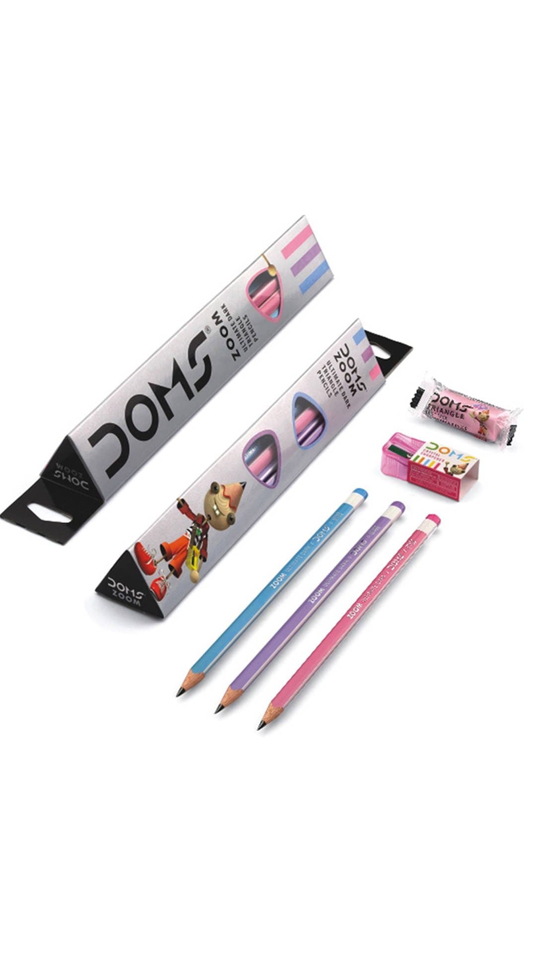 Zoom Ultimate Dark Triangle Pencils (10pcs) with Free Eraser, Sharpener and 15cms Ruler