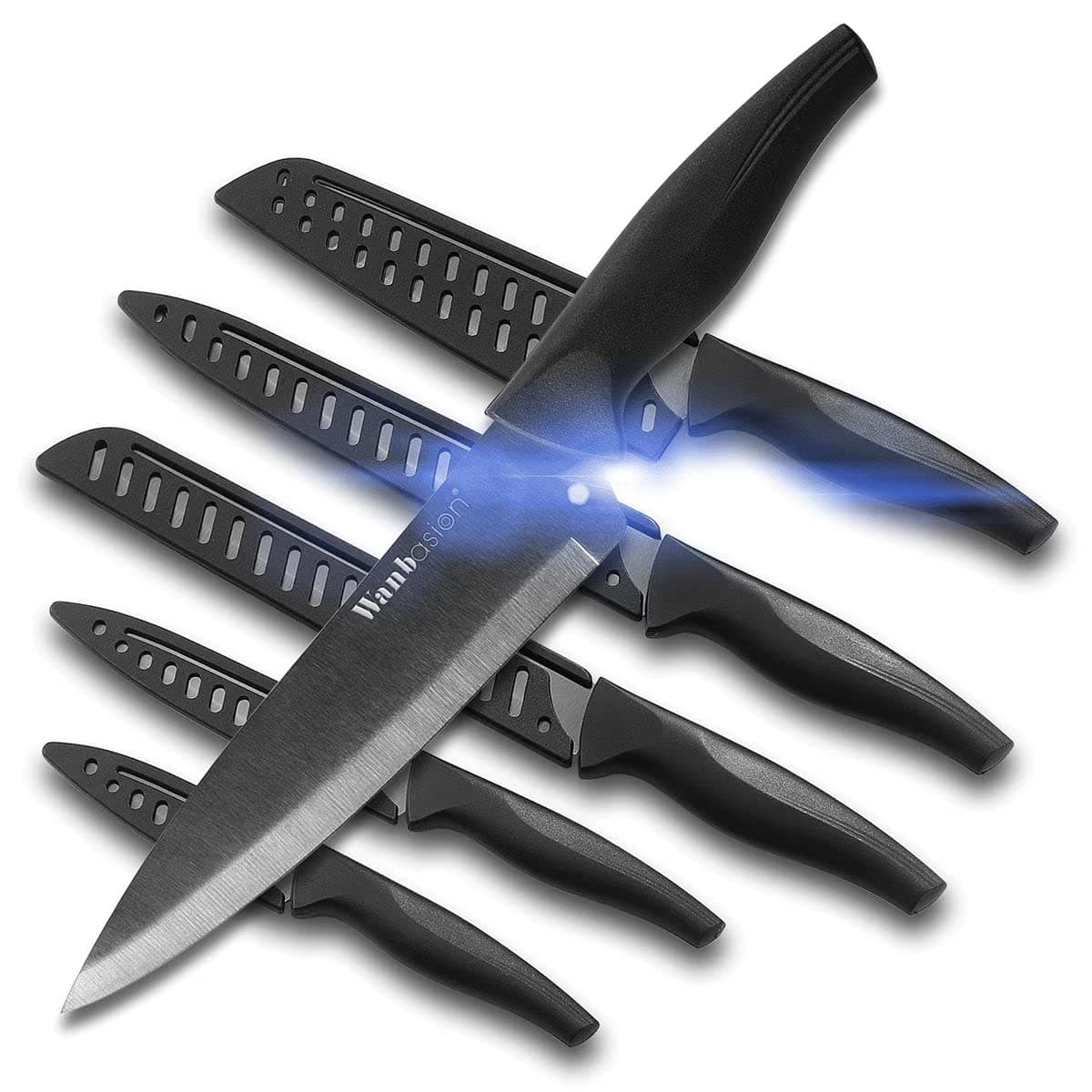 Black Stainless Steel Knife Set, Sharp Kitchen Knife Set Professional, Kitchen Knife Set Dishwasher Safe with Covers for Cooking