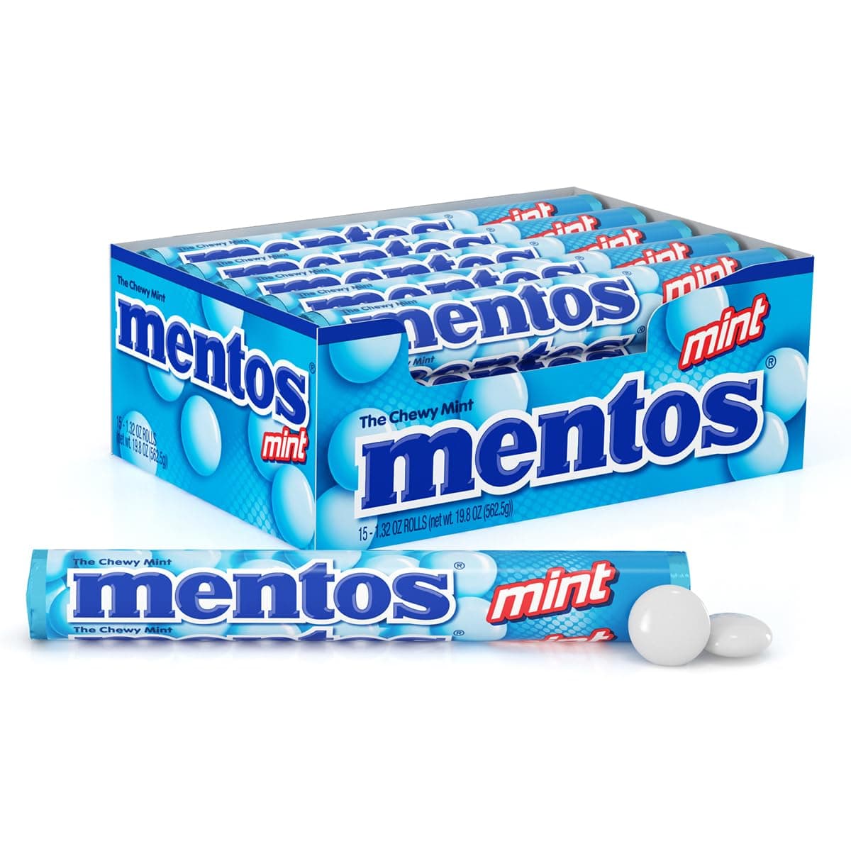 Mentos Chewy Mint Candy Roll, Mint, Halloween Candy, Bulk, Party, Non Melting, 1.32 Ounce/14 Pieces (Pack of 15) - Packaging May Vary