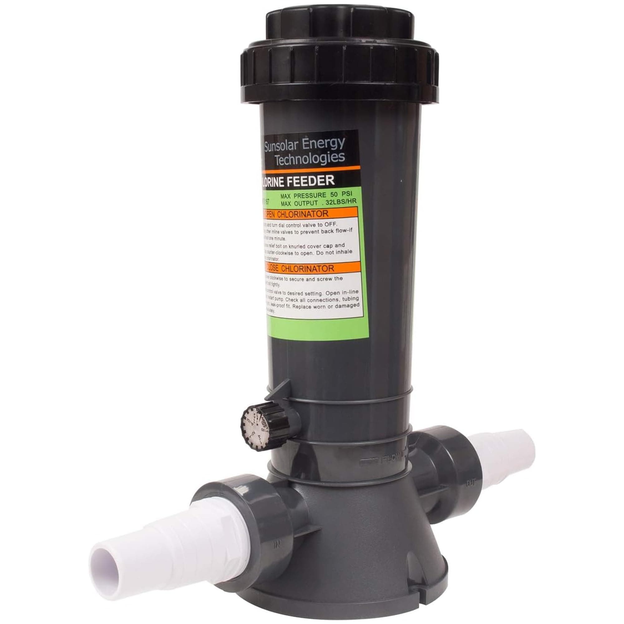 SUNSOLAR Automatic Chlorinator for Above Ground Pools and In-Ground Pools- Free Standing in-Line - Dispenser Holds 4.2lbs Comes with Fittings