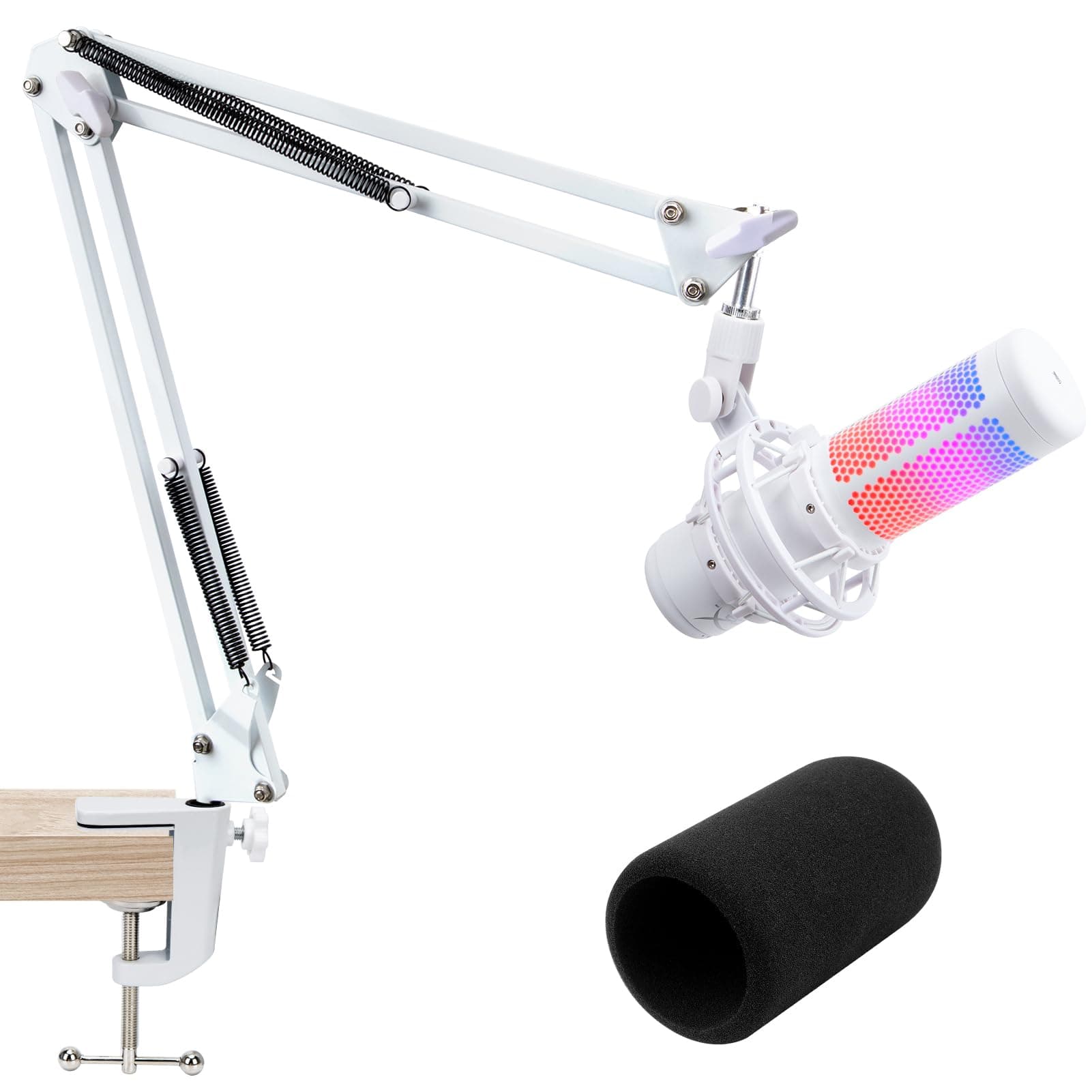 SUNMON For HyperX QuadCast S White Boom Arm - White Mic Arm Compatible with Hyper x QuadCast, Microphone Boom Arm with Pop Filter, Improve Sound Quality, Mic Boom Arm for Hyperx QuadCast