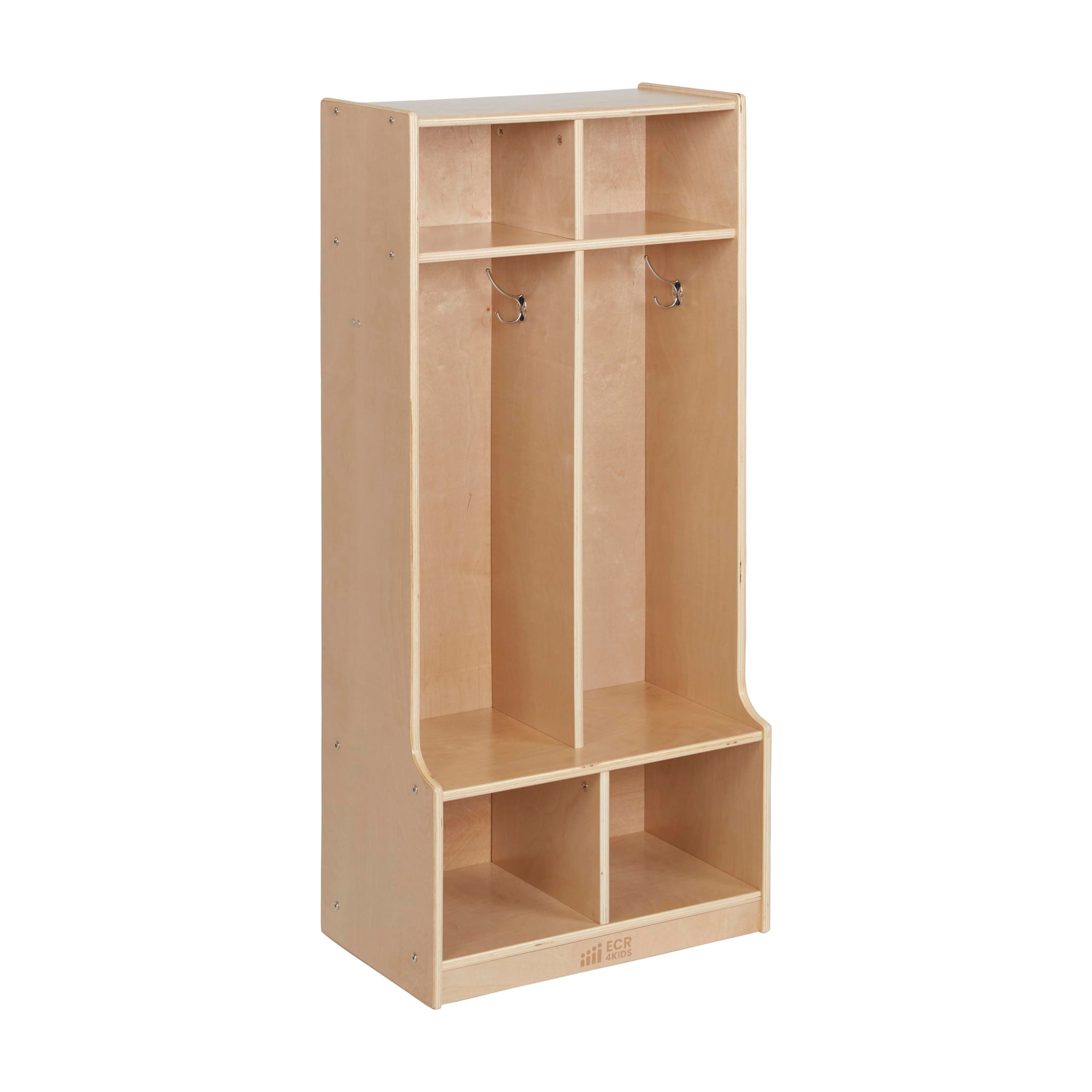 2-Section Coat Locker with Bench and Cubby Storage, Classroom Furniture, Natural