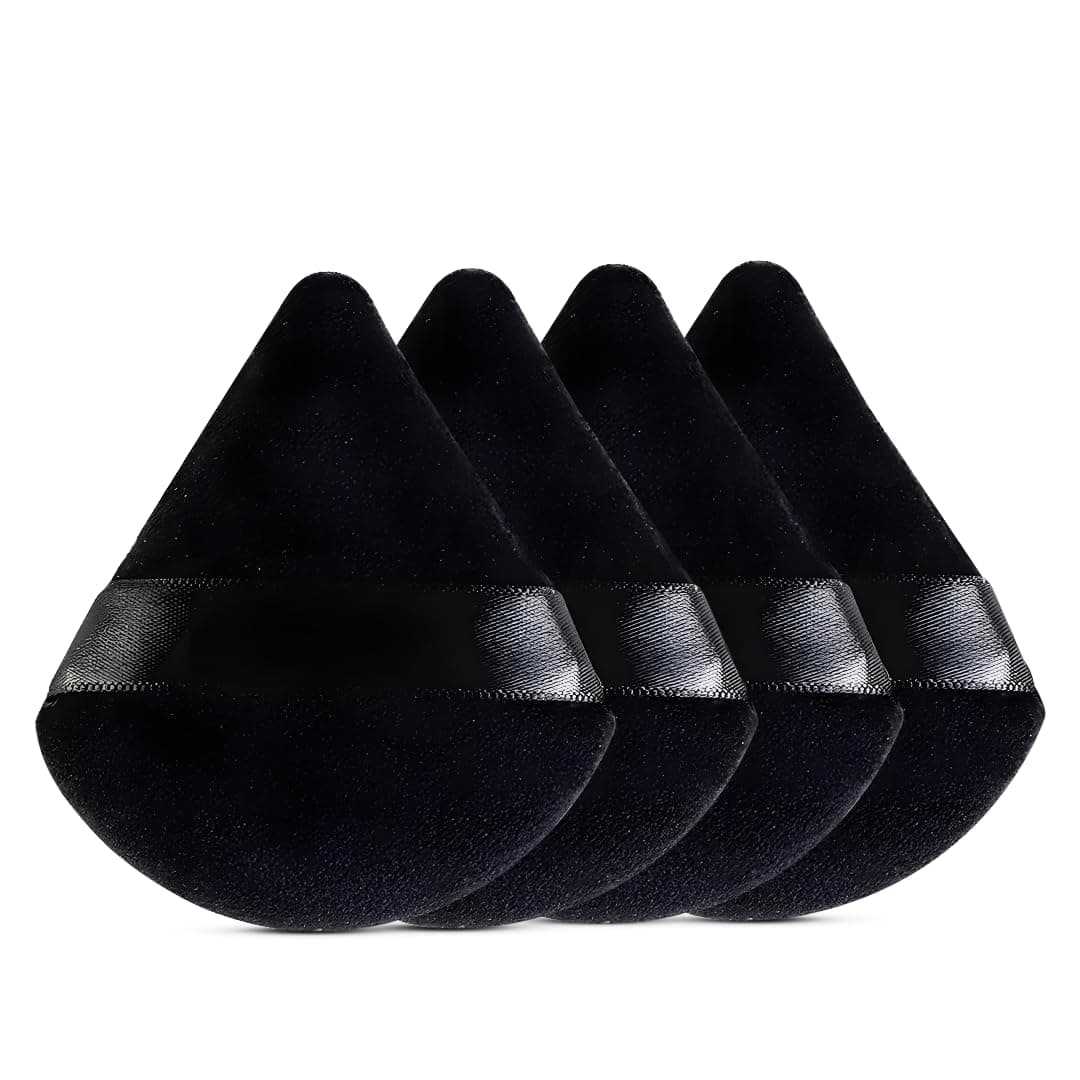 Gleva 4 Pcs Powder Puff Soft Face Makeup Sponge, Loose powder Foundation Blending Sponges Set, Makeup Blender, Contouring, Wedge Triangle Shape Wet & Dry Tool Washable Reusable (Black)