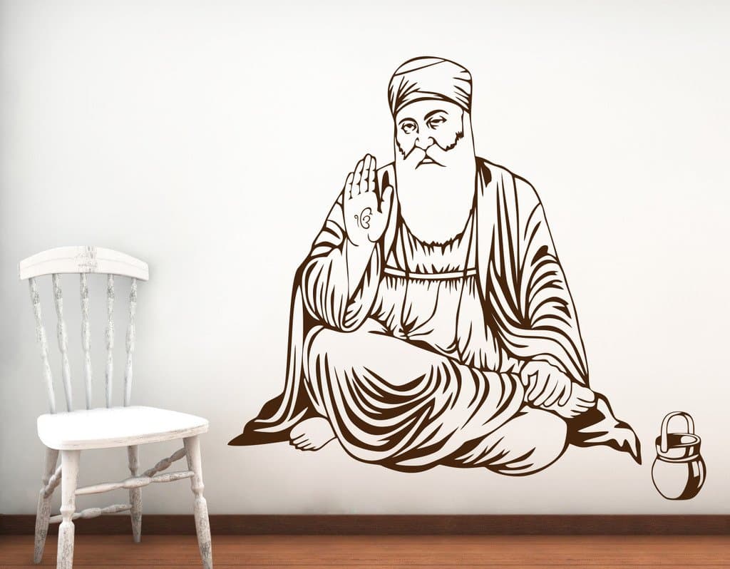 Decor Kafe Decal Style Shree Guru Nanak Dev Ji Wall Sticker Wall Poster (PVC Vinyl, 99 X 91 Cm)