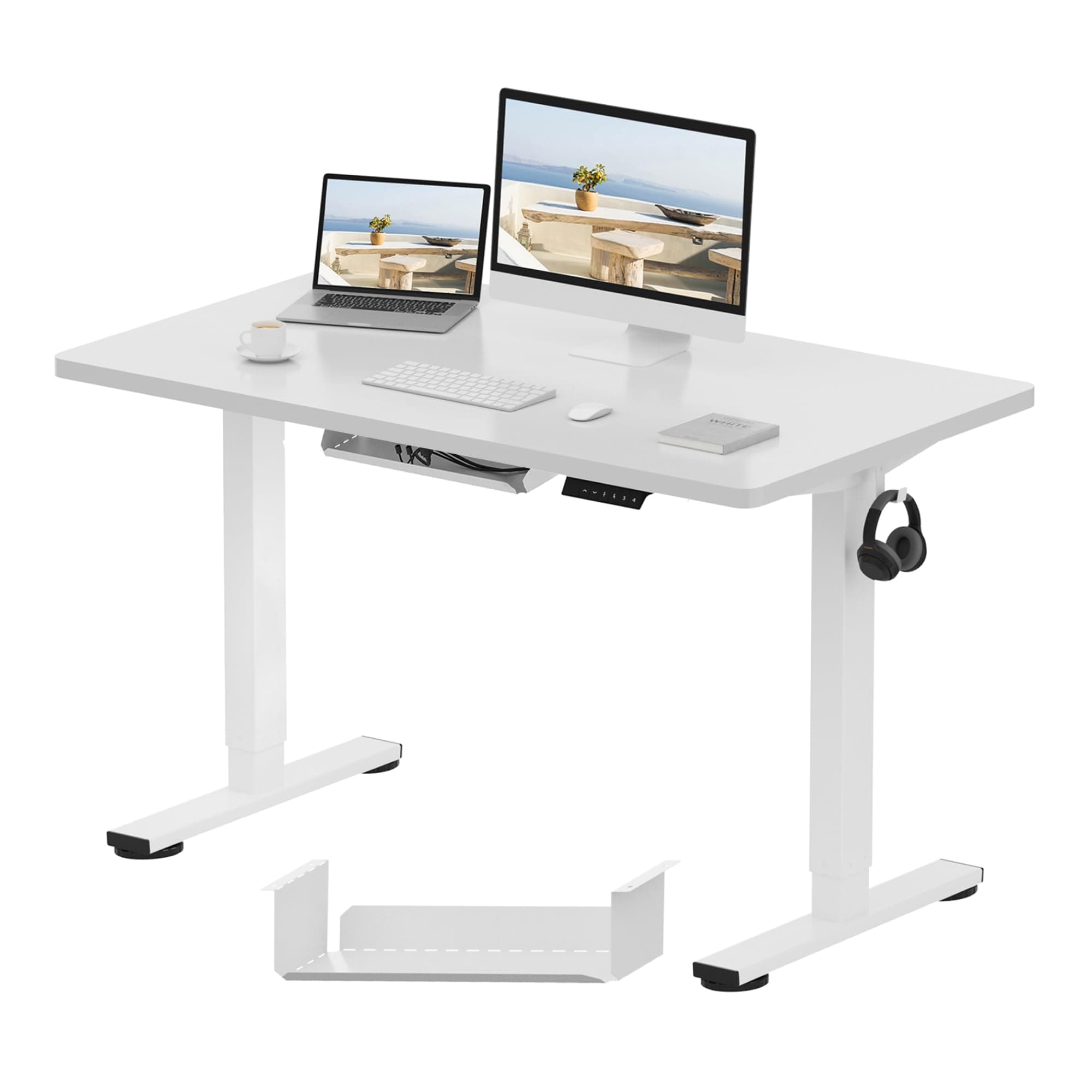 FLEXISPOT E1 Plus ONE PIECE Electric Standing Desk Height Adjustable Sit Stand Desk with Memory Smart Panel (120 * 60cm, White)