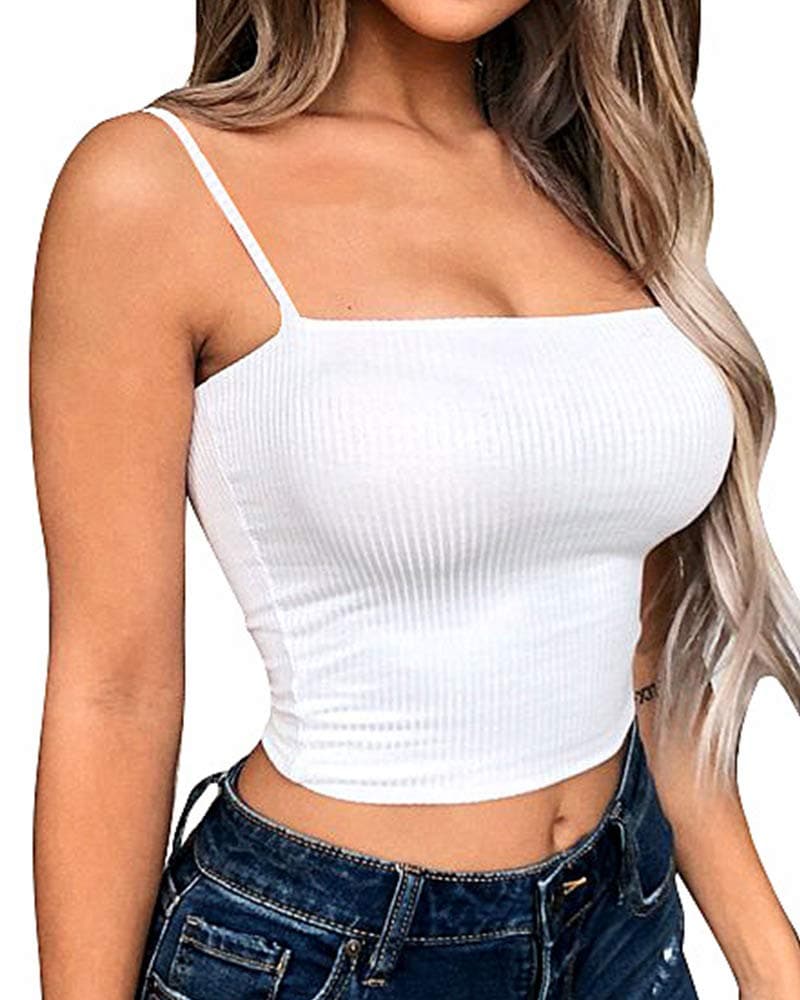 Women's Sexy Crop Top Stretch Spaghetti Strap Ribbed Knitted Basic Cami