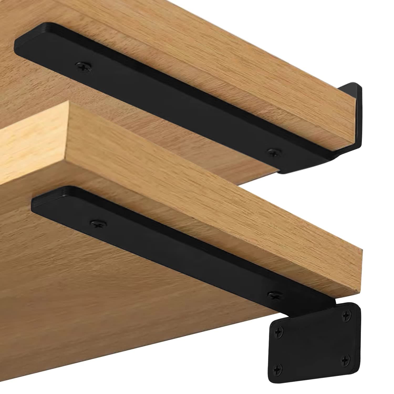 Heavy Duty Shelf Brackets 4 Pack 1/5 Inch Thick Metal Wall Mounted Floating Shelf Bracket Hidden,Rustic Industrial Black Metal L Brackets for Shelves-8inch